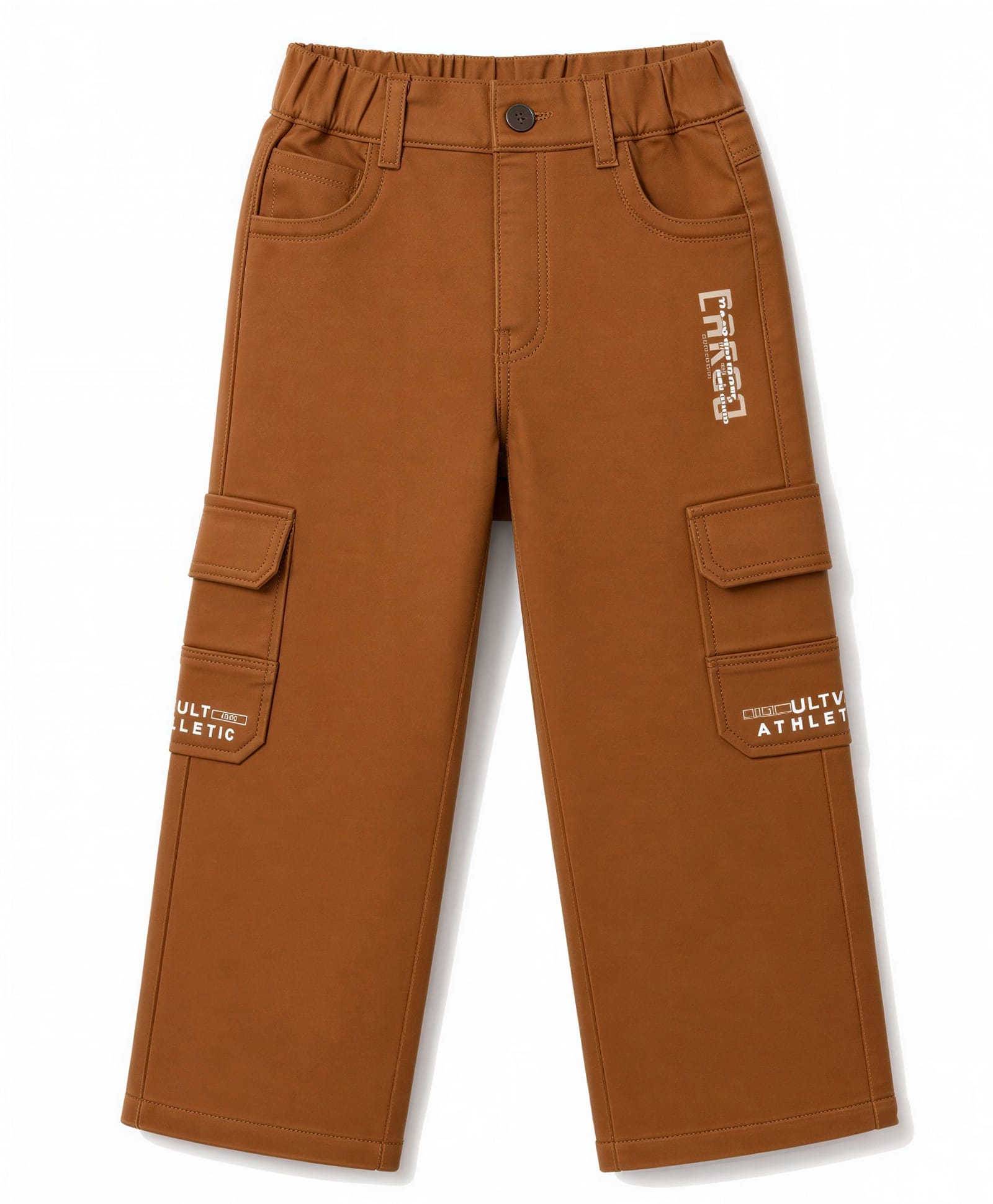 Olio Kids Cotton Woven Full Length Text Printed Trouser with Cargo Pockets - Brown-picture-25