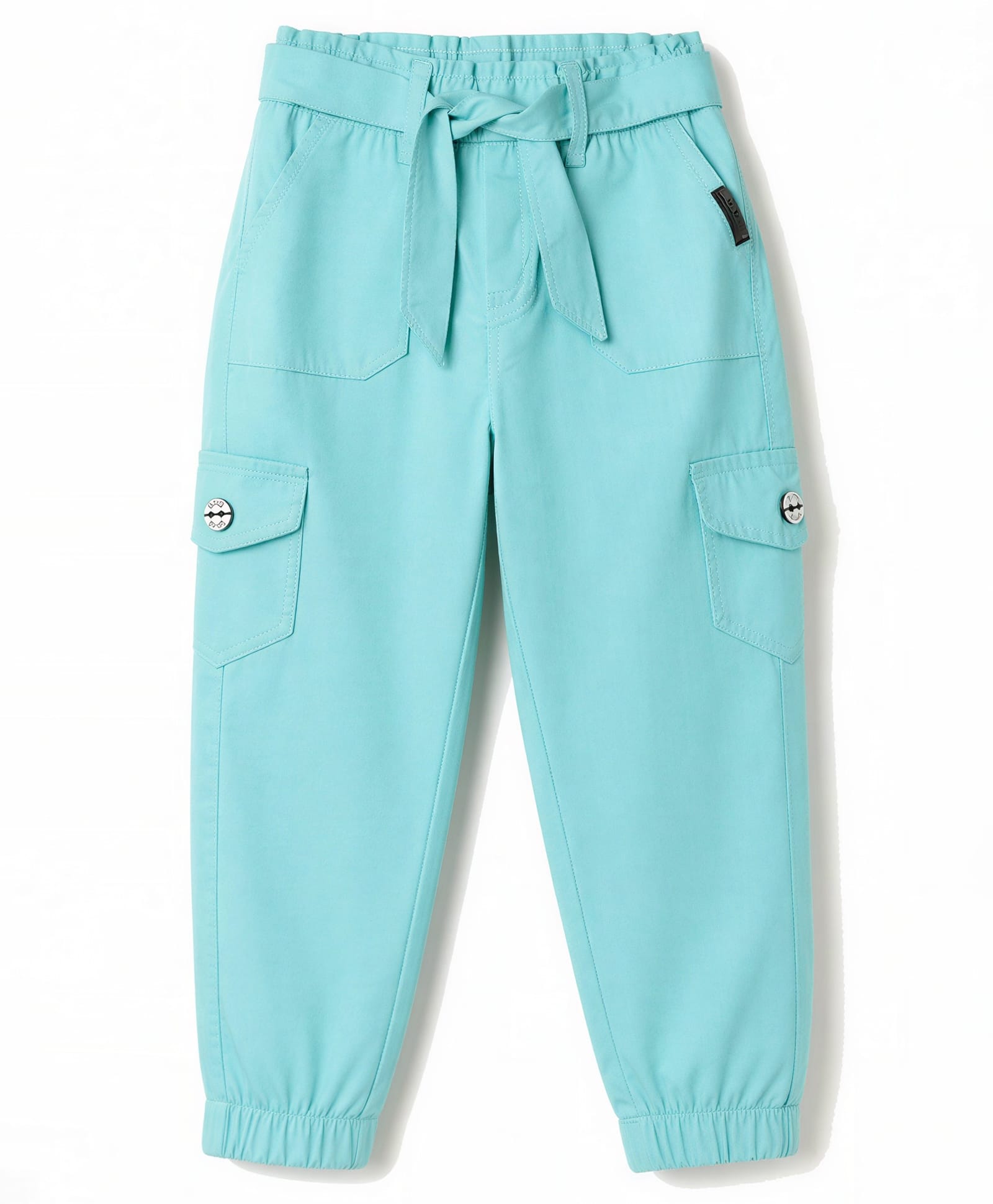 Olio Kids Cotton Woven Full Length Solid Jogger With Cargo Pockets - Sea Green-picture-20