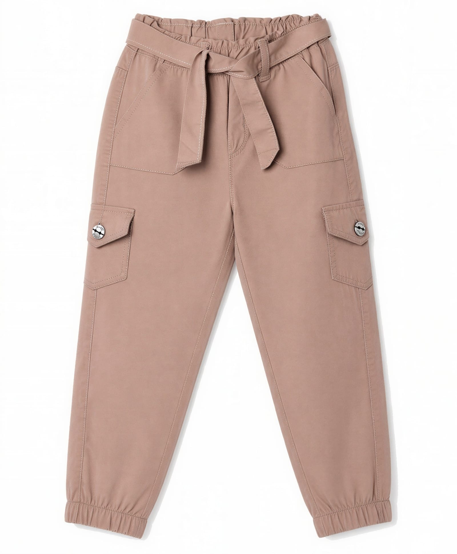 Olio Kids Cotton Woven Full Length Solid Jogger With Cargo Pockets - Light Brown-picture-10