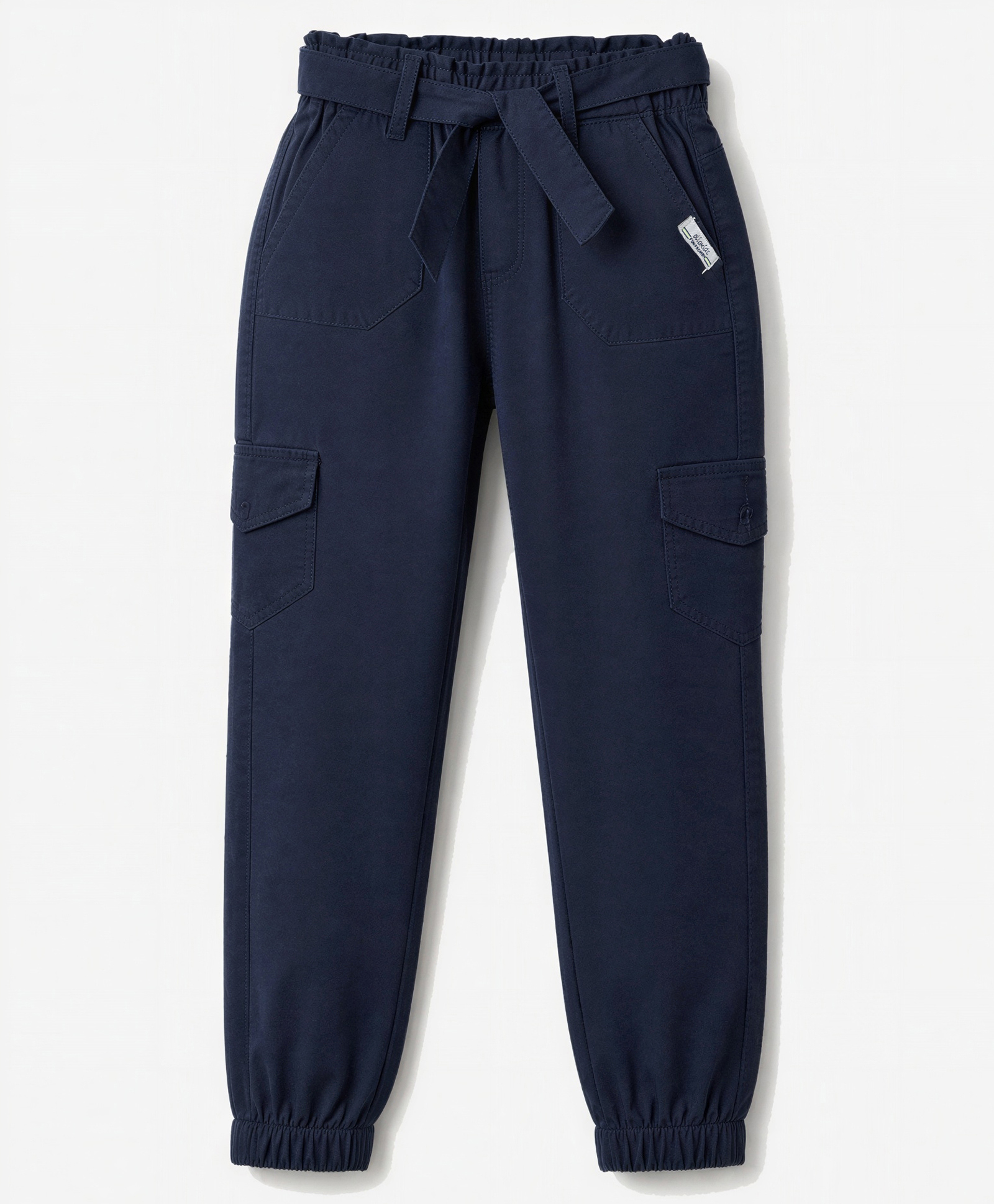 Olio Kids Cotton Woven Full Length Solid Jogger With Cargo Pockets - Navy Blue-picture-12