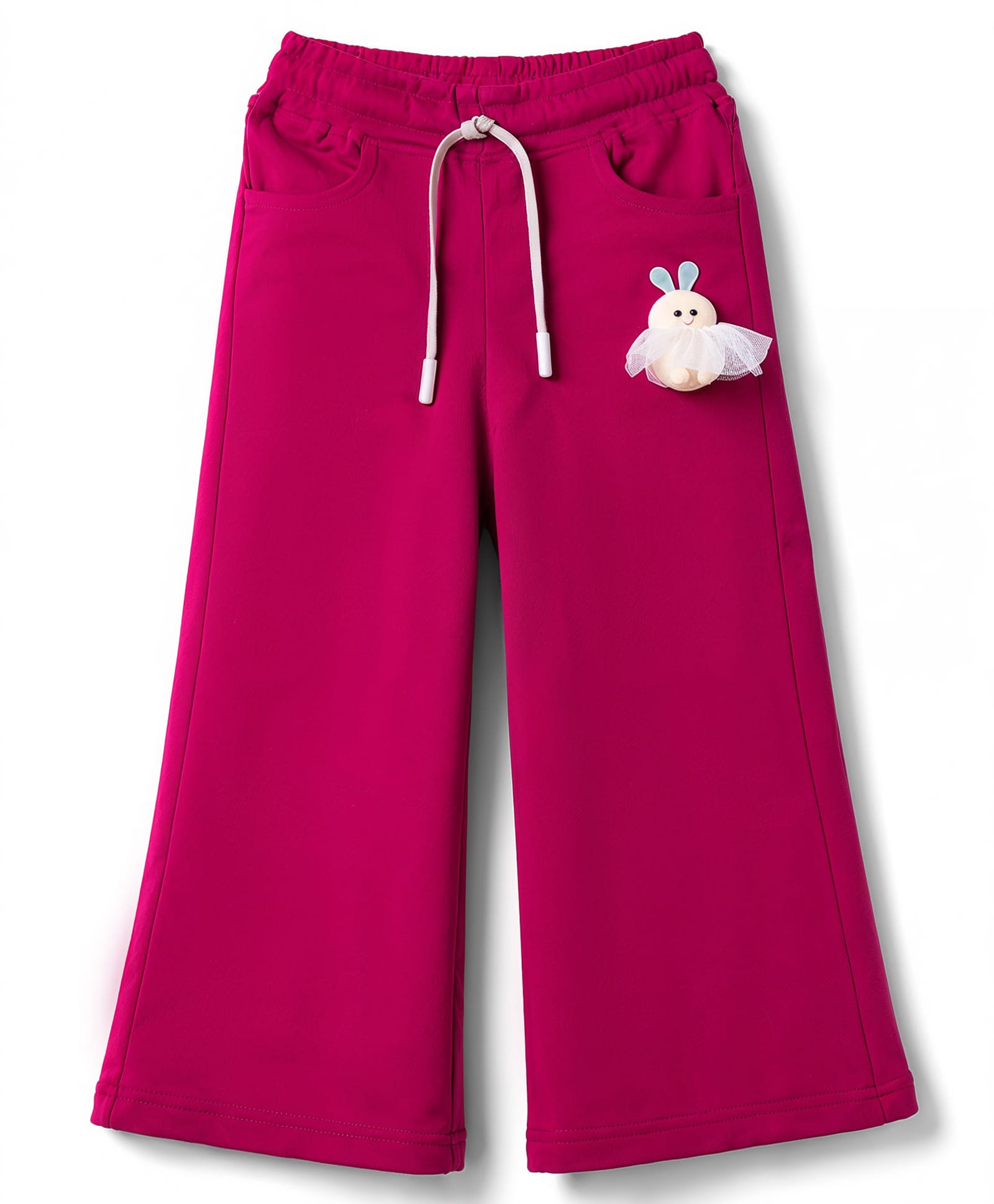 Olio Kids Knit Full Length Solid Fleece Pant With Bee Applique - Maroon-image-22