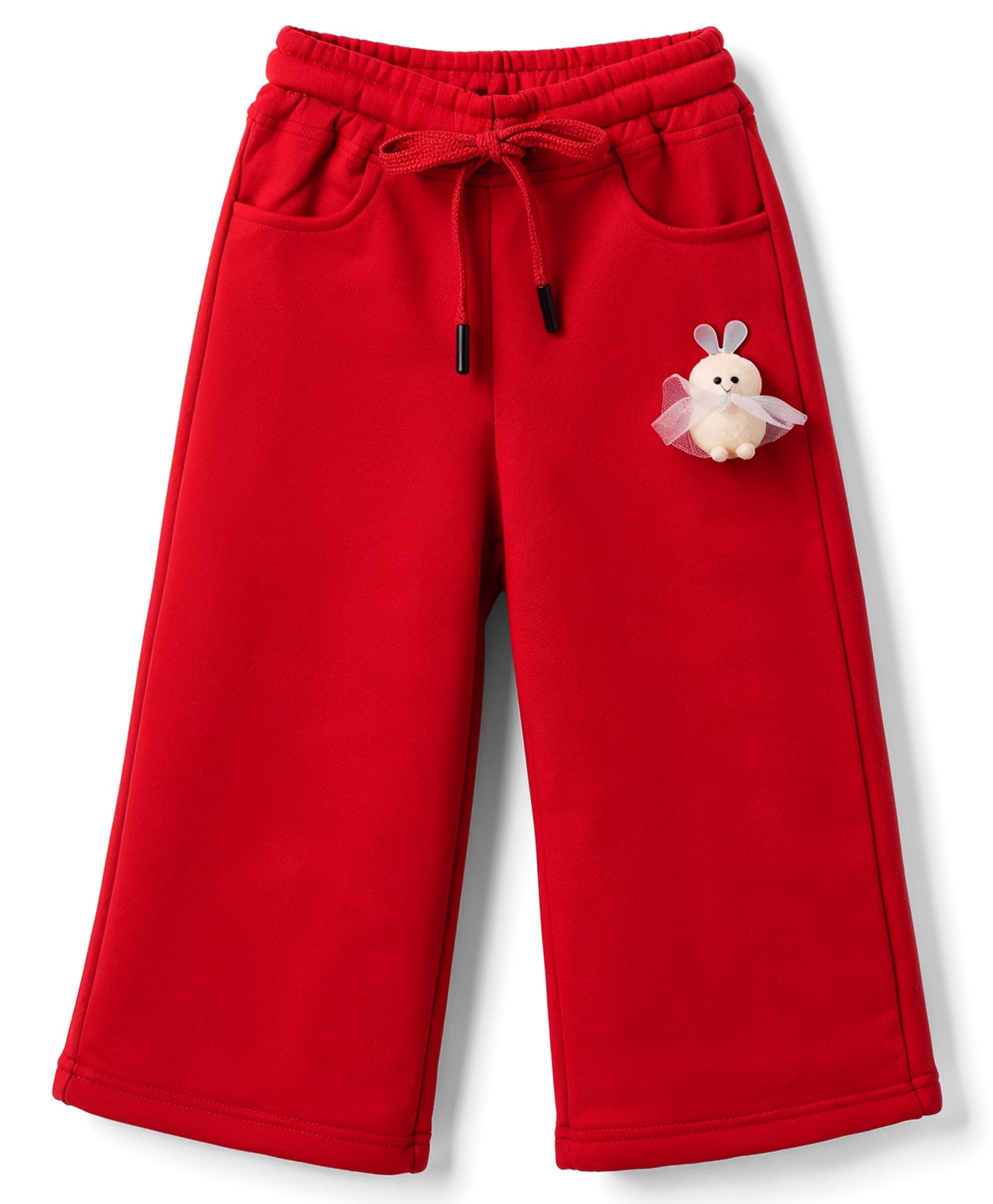 Olio Kids Knit Full Length Solid Fleece Pant With Bee Applique - Red-picture-21