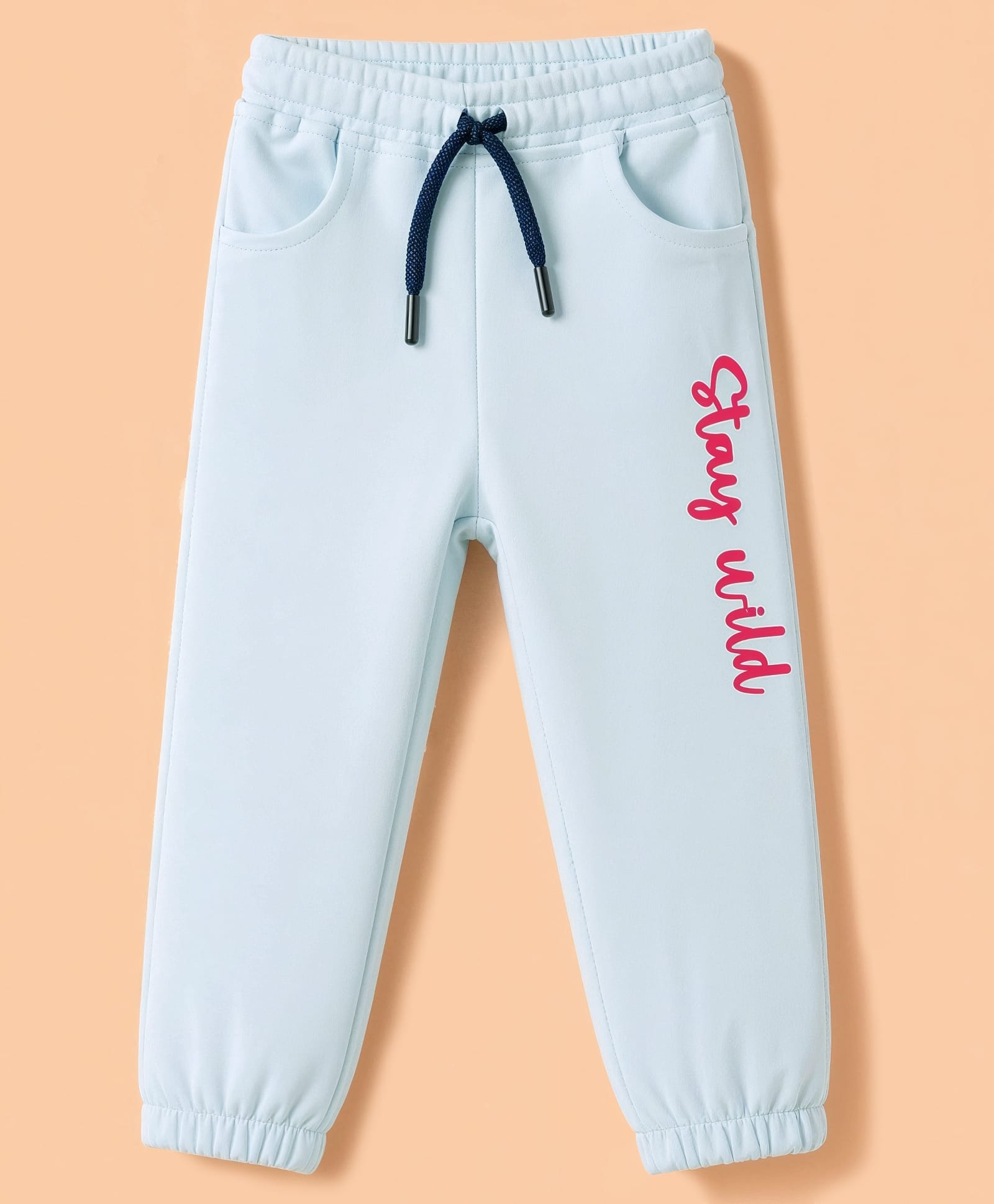 Olio Kids Fleece Knit Full Length Lounge Pant with Text Print - Light Blue-picture-19