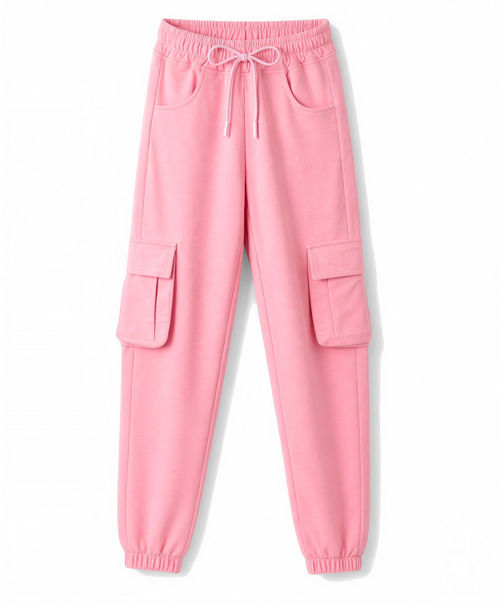 Olio Kids Sinker Knit Full Length Solid Colour Lounge Pant with Cargo Pockets - Pink-picture-10