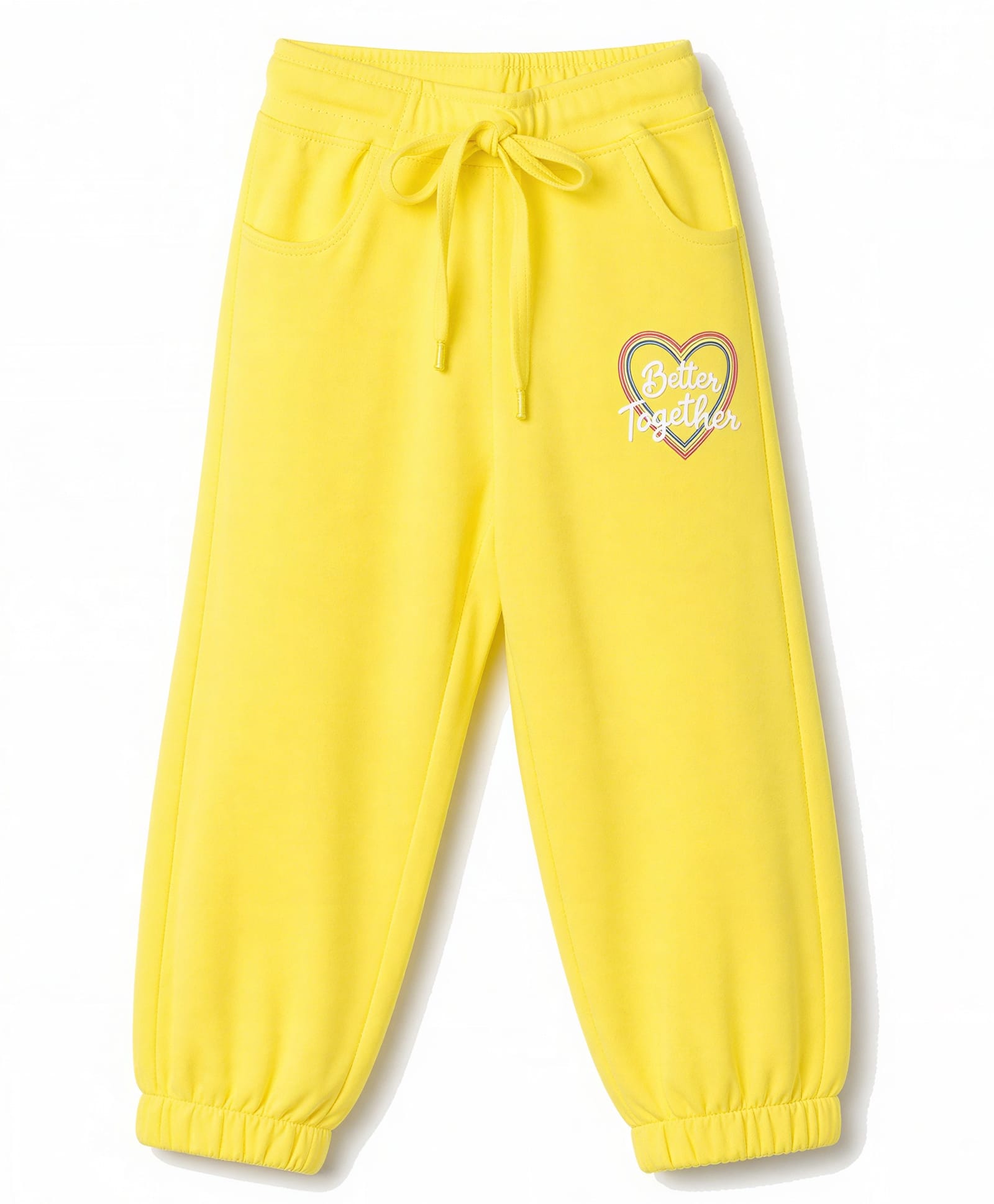 Olio Kids Sinker Knit Full Length Lounge Pant with Heart & Text Print - Yellow-picture-15