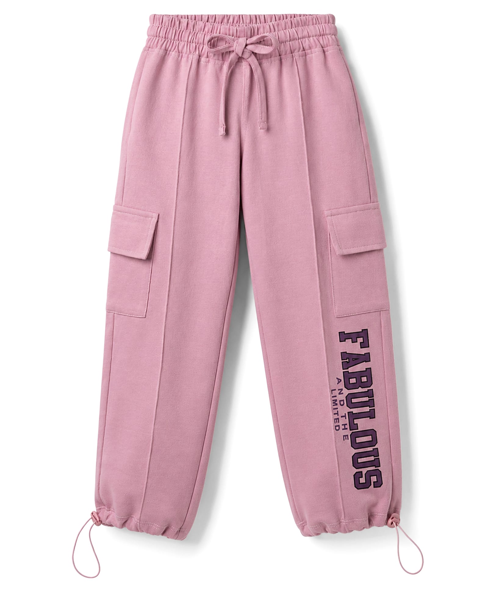 Olio Kids Sinker Knit Full Length Text Printed Lounge Pant With Cargo Pockets - Peach-picture-13
