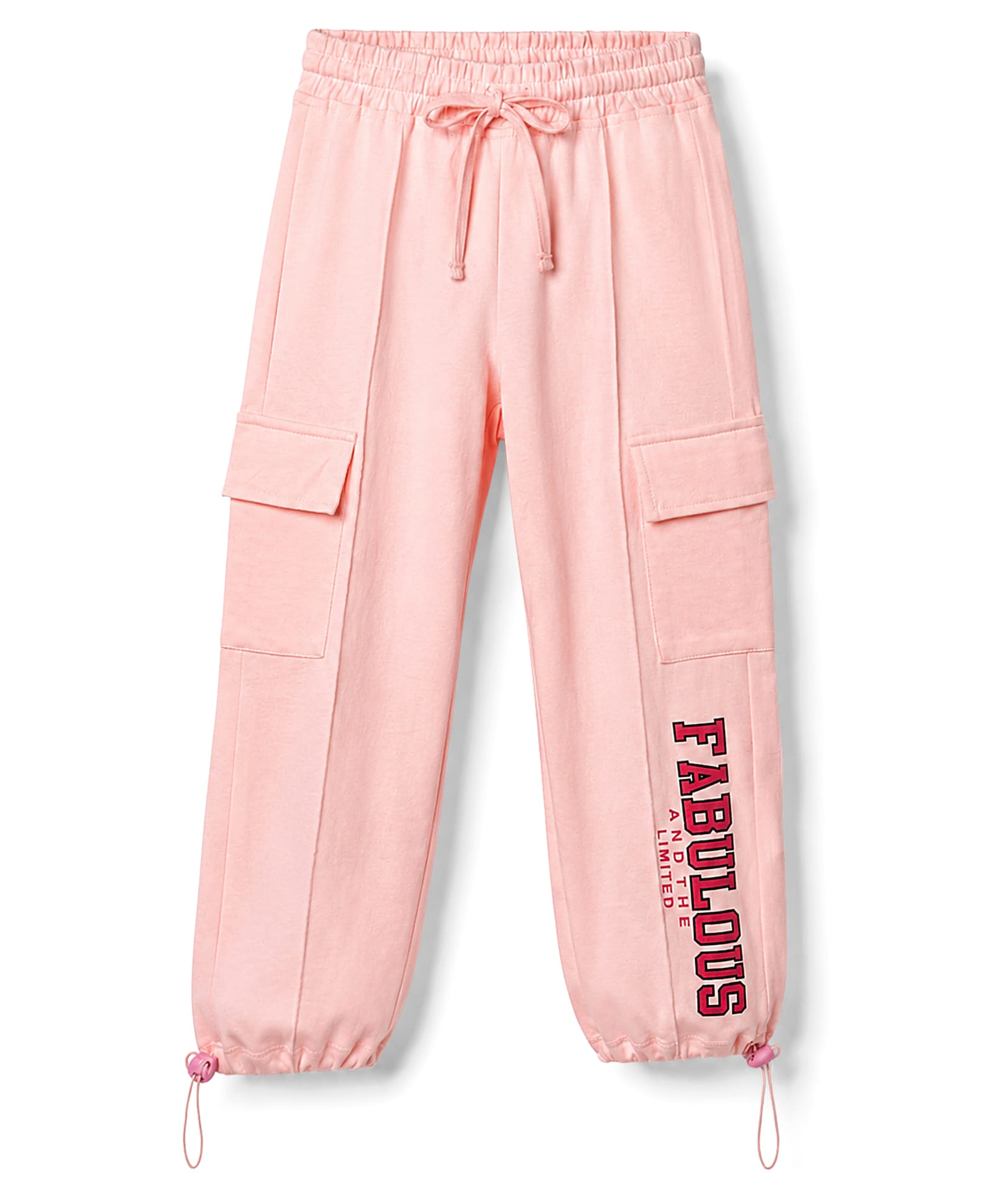 Olio Kids Sinker Knit Full Length Text Printed Lounge Pant With Cargo Pockets - Pink-picture-12
