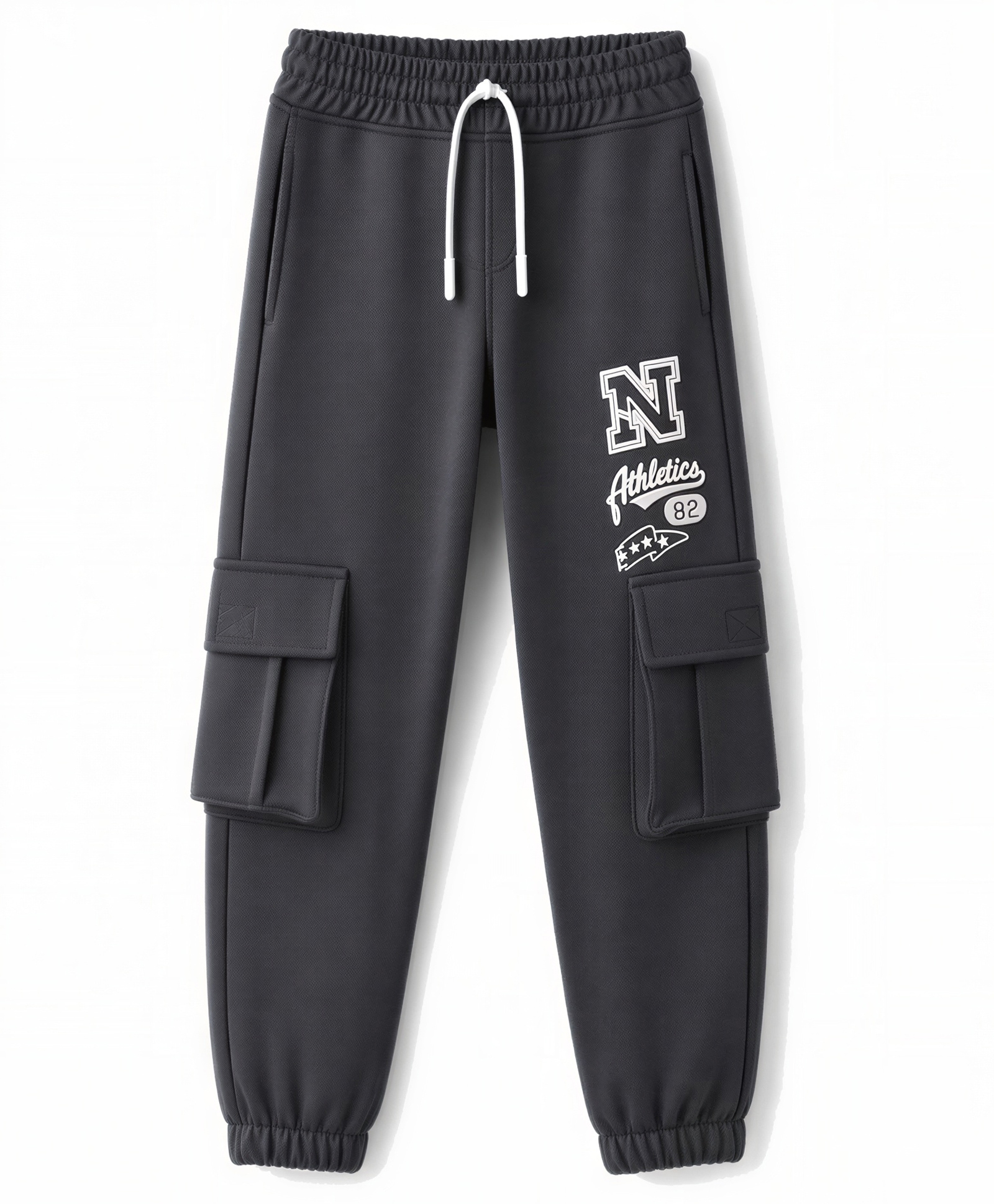 Olio Kids Sinker Knit Full Length Text Printed Lounge Pant with Cargo Pockets - Charcoal Grey-picture-22