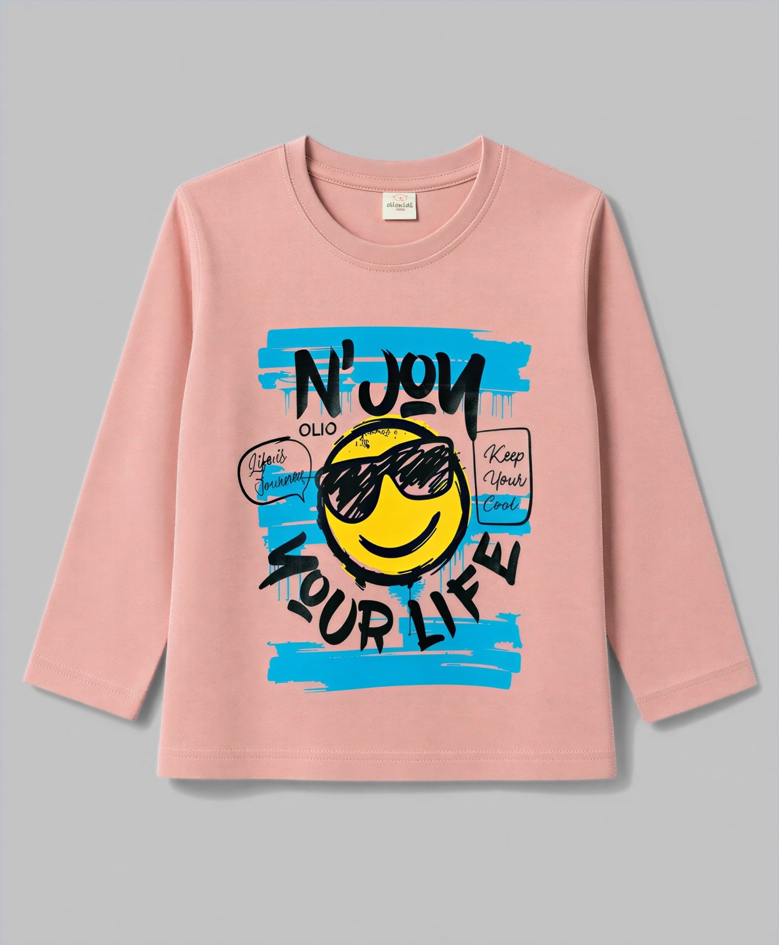 Olio Kids Cotton Knit Full Sleeves Winter Wear T-Shirt With Text Print - Pink-image-39