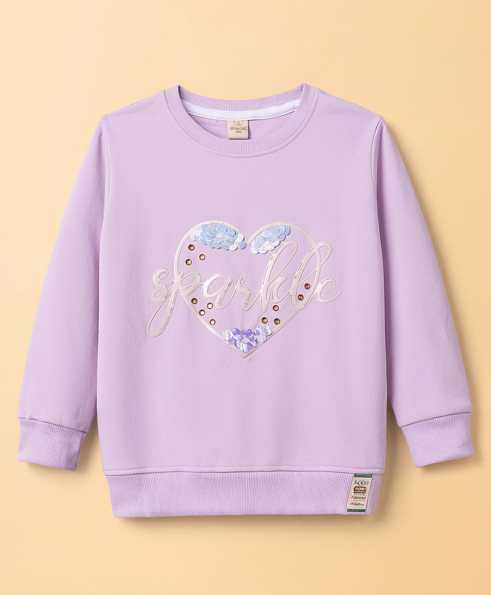 Olio Kids Looper Knit Full Sleeves Winter Wear T- Shirt With Heart & Text Print - Purple-picture-38