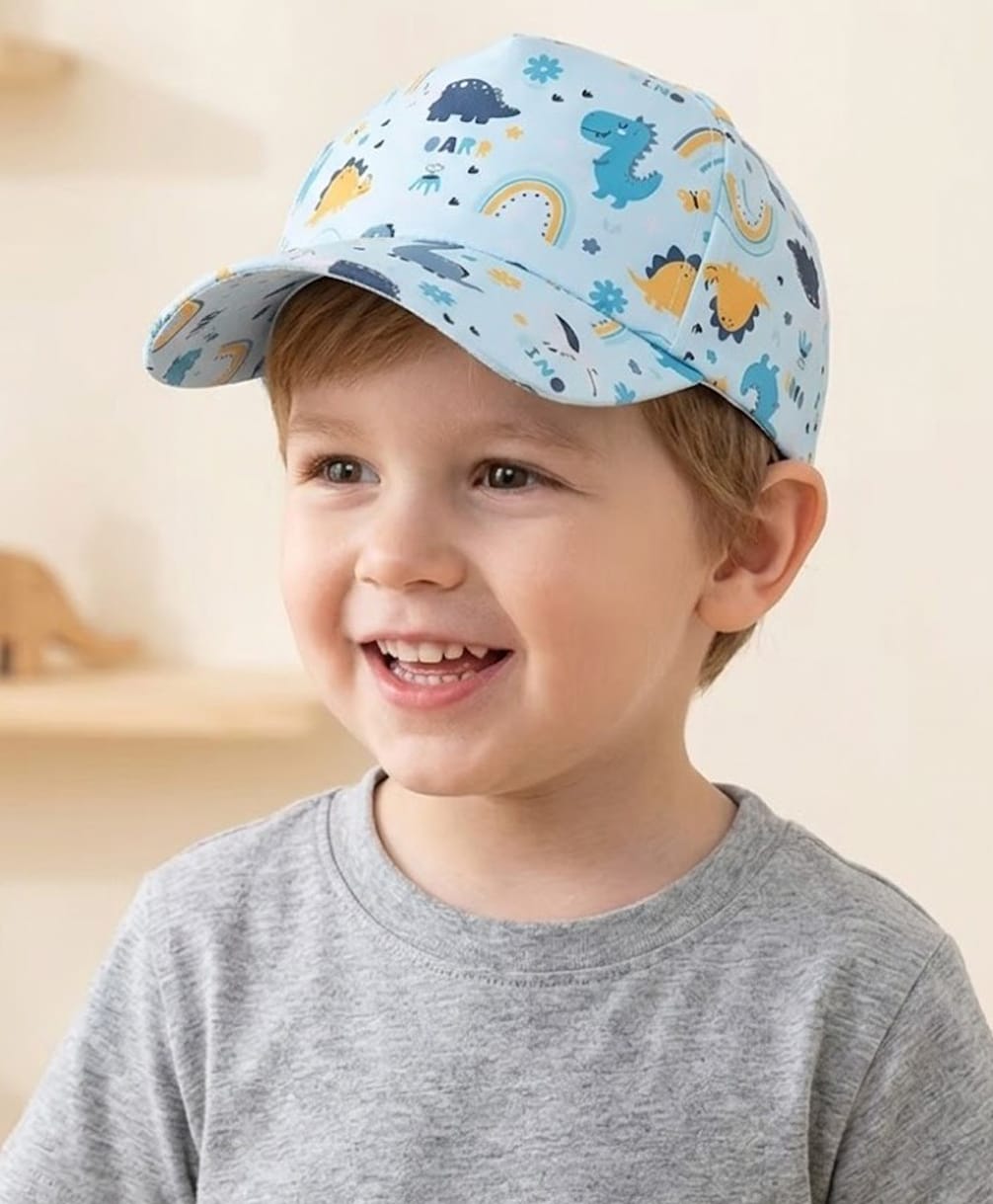 Ziory Cotton Woven Dinosaur & Rainbow Printed Baseball Cap - Light Blue - Circumference 50-52 Cms-picture-27