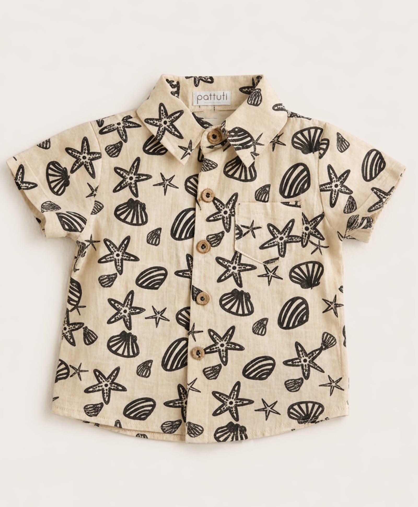 pattuti Cotton Linen Woven Half Sleeves Sea Life Printed Shirt - Beige-image-42