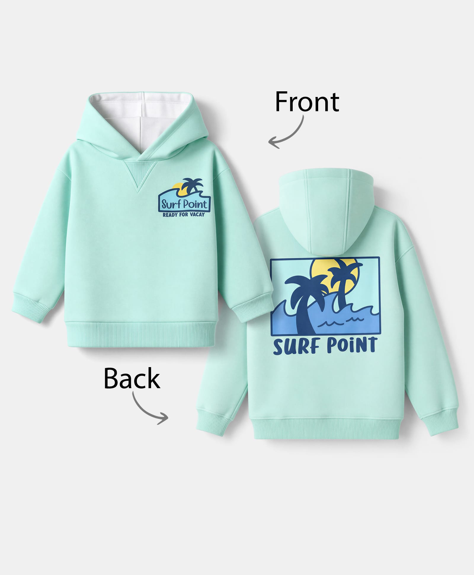 Bonfino Cotton Fleece Knit Oversized Hoodie with Full Sleeves and Surf Point Print in Front & Back - Aqua Blue-image-45