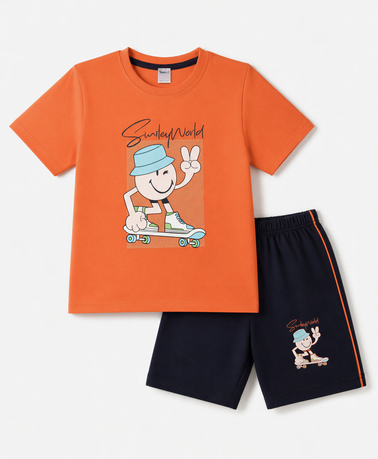 Taeko Single Jersey Knit Half Sleeves Text Printed T-Shirt & Shorts Set - Orange-picture-12