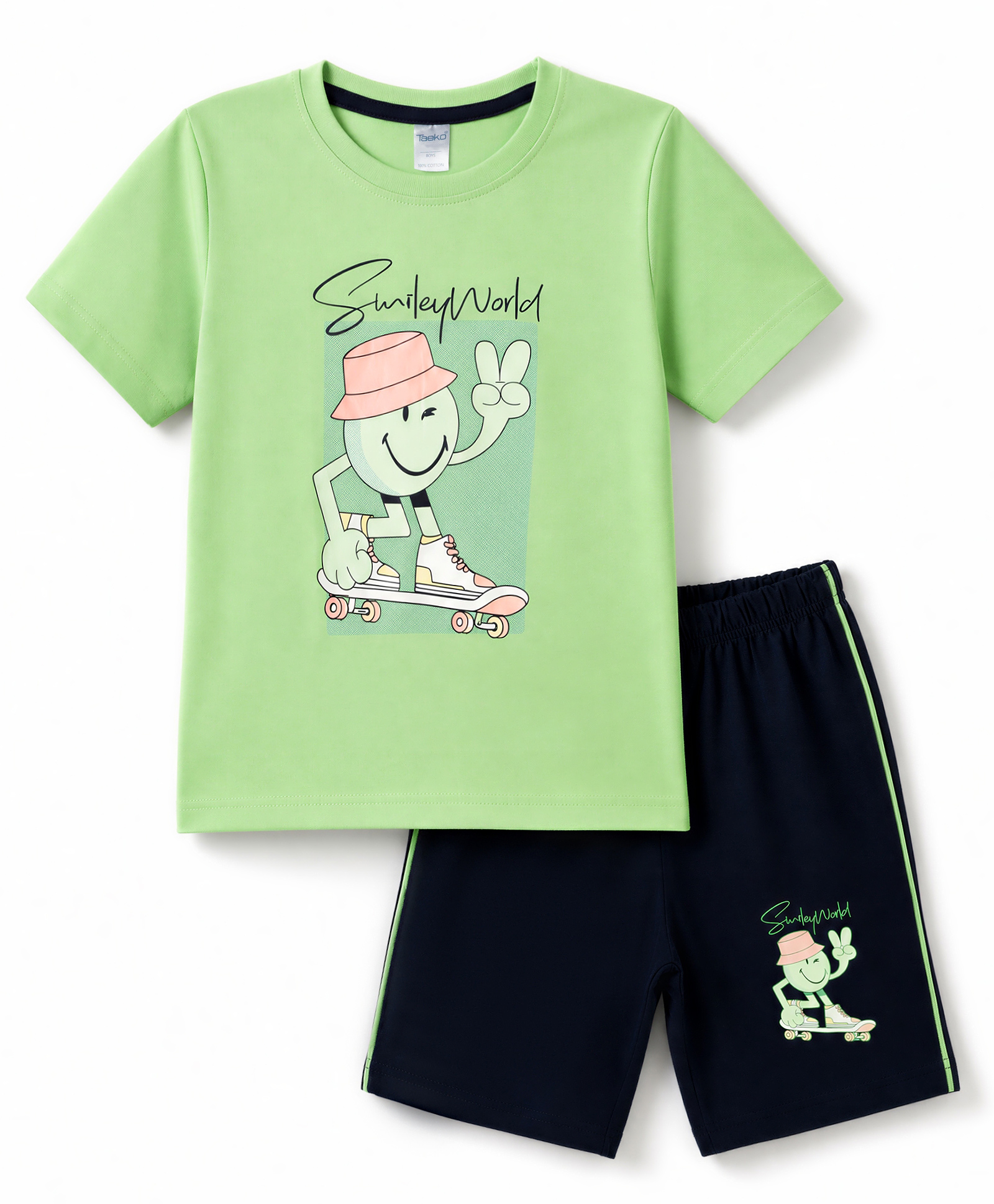 Taeko Single Jersey Knit Half Sleeves Text Printed T-Shirt & Shorts Set - Light Green-picture-48
