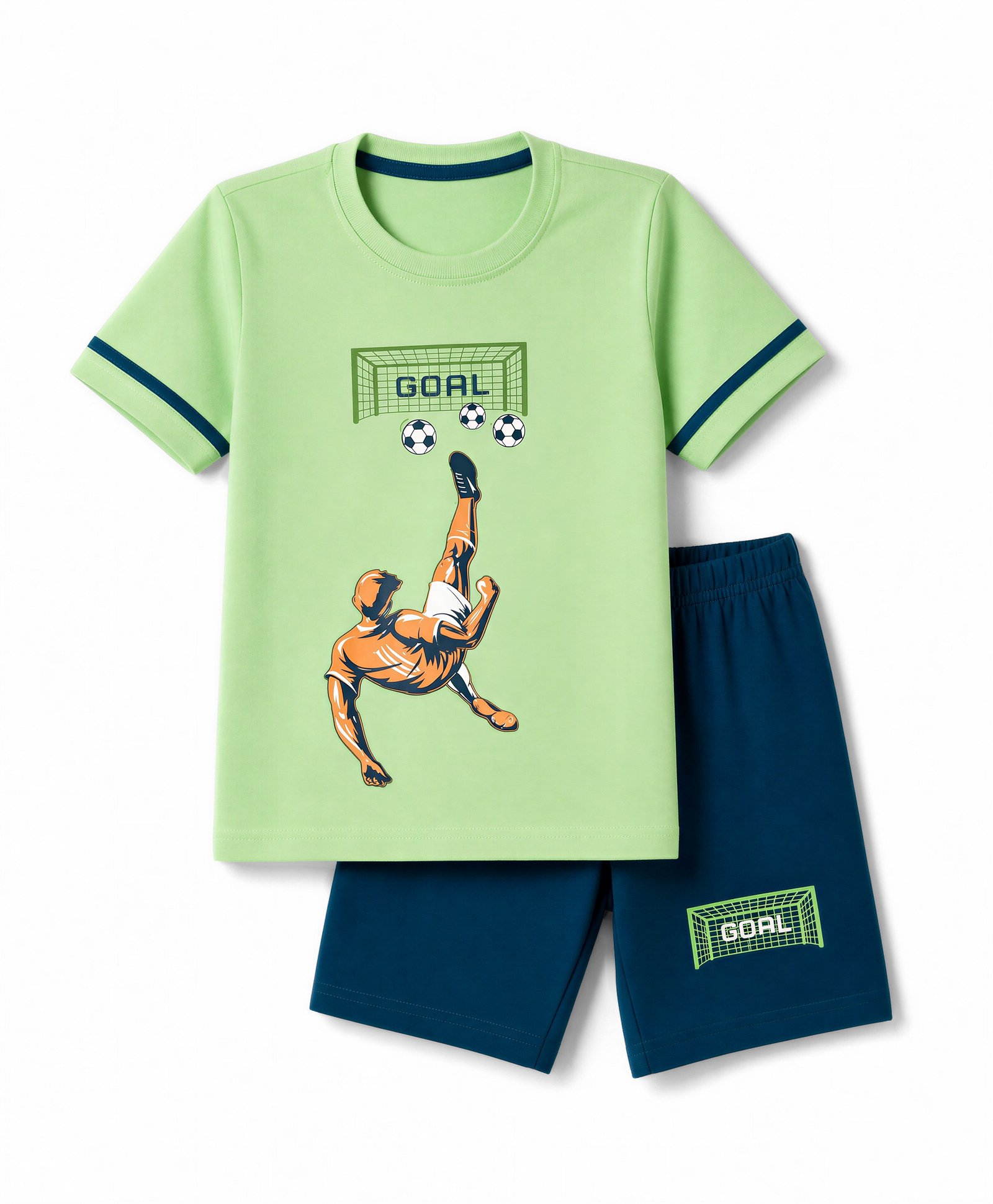 Taeko Single Jersey Knit Half Sleeves Sports Theme Printed T-Shirt & Shorts Set - Light Green-picture-34