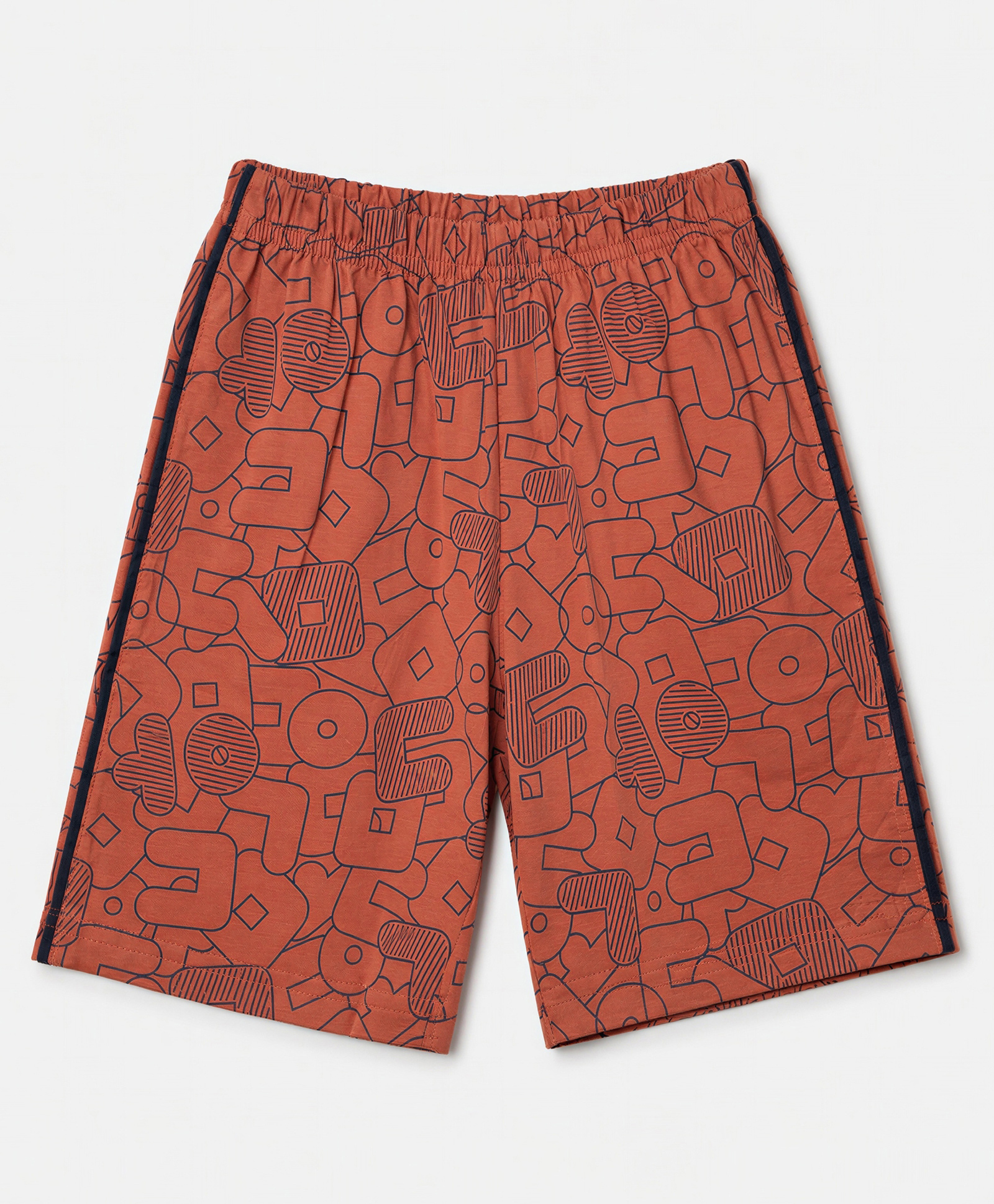 Taeko Single Jersey Knit Knee Length Shorts with Print - Rust-picture-36