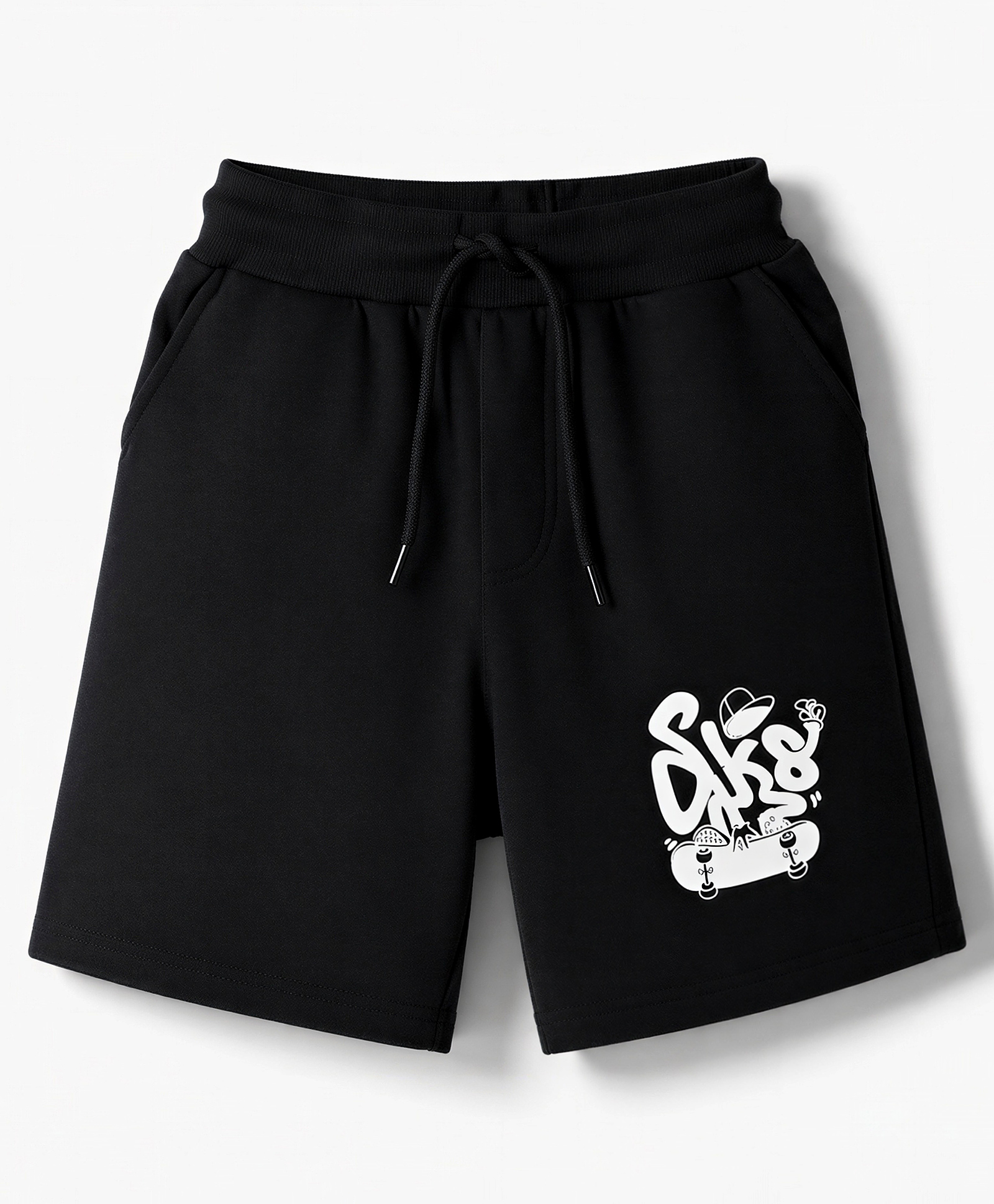 Taeko Single Jersey Knit Knee Length Shorts with Skating Print - Black-picture-22