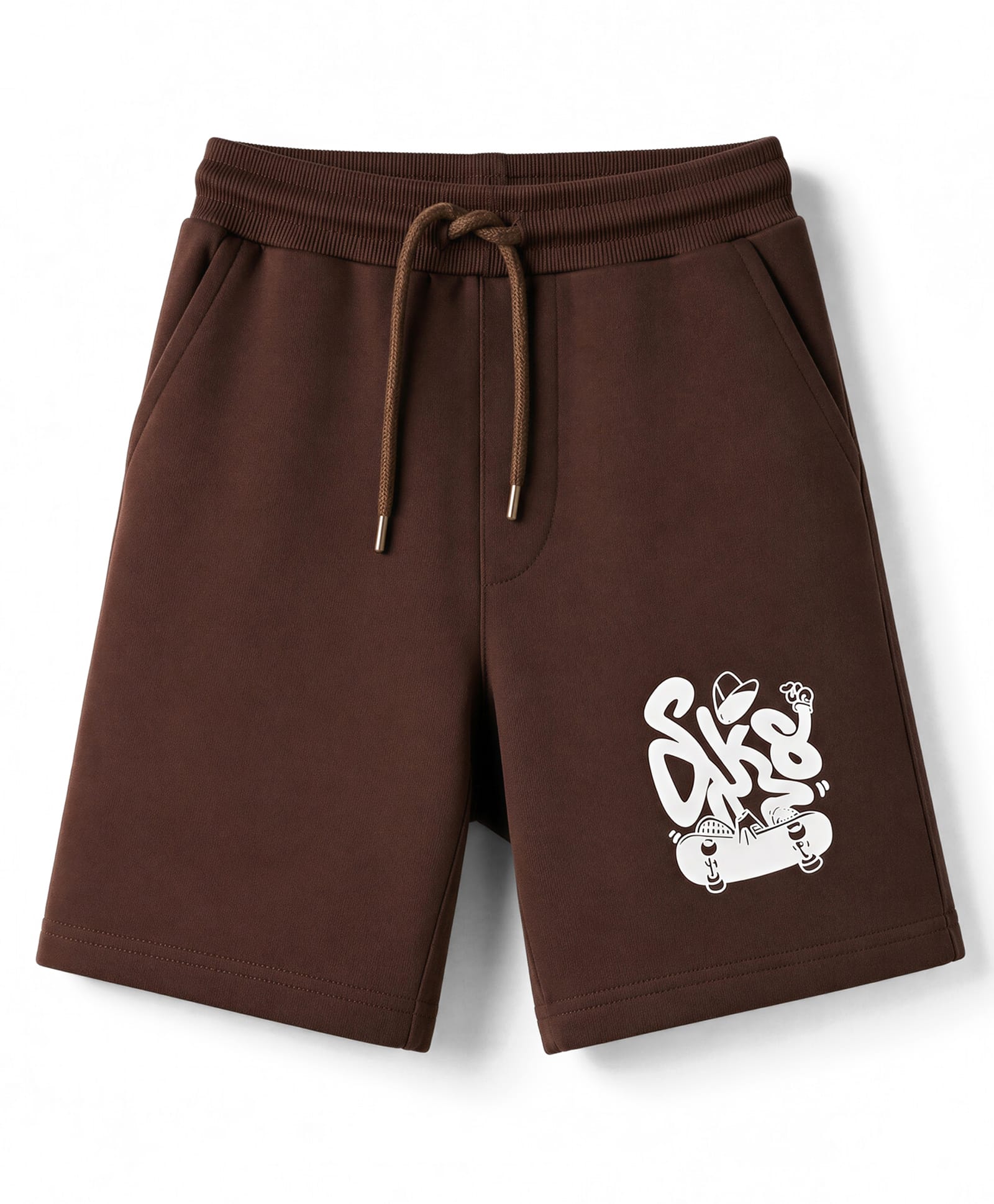 Taeko Single Jersey Knit Knee Length Shorts with Skating Print - Brown-picture-25