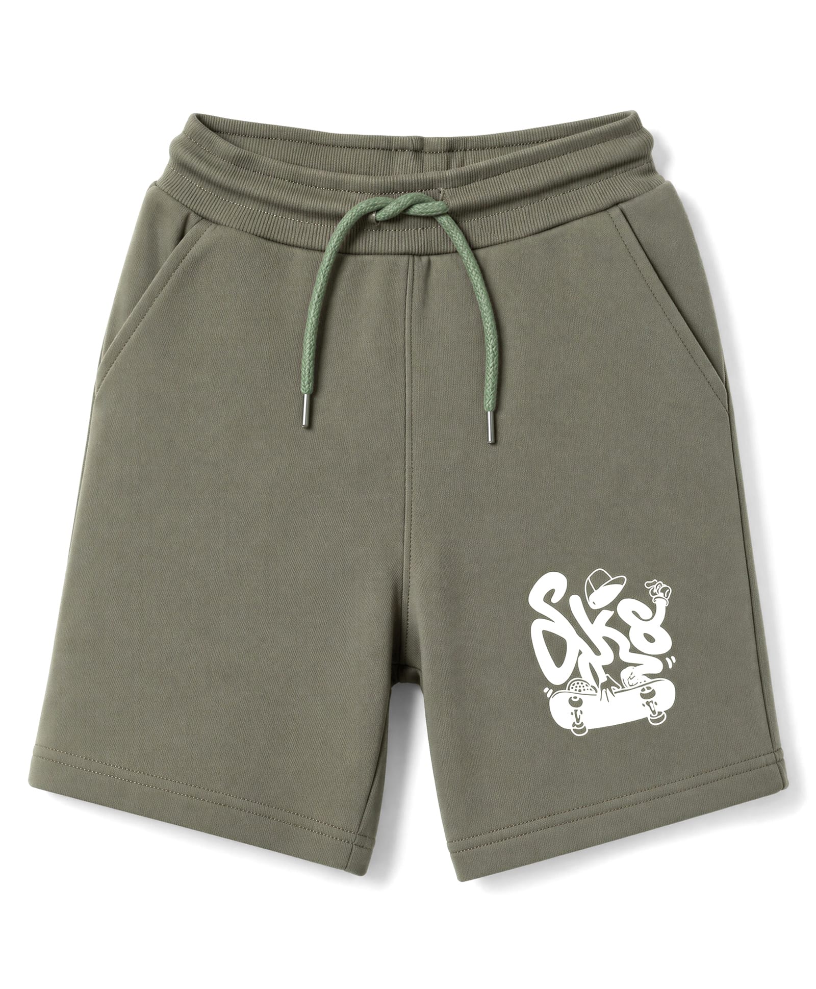 Taeko Single Jersey Knit Knee Length Shorts with Skating Print - Green-picture-11