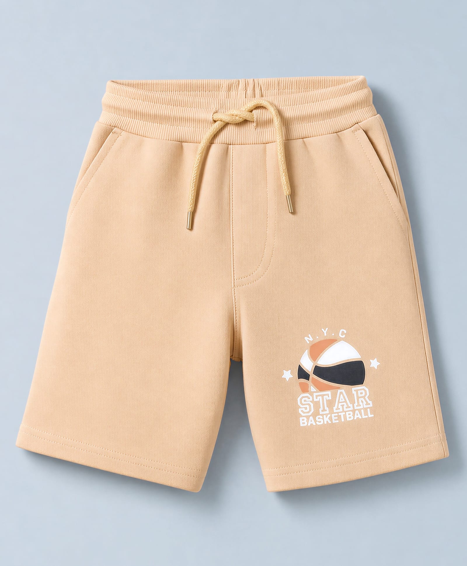 Taeko Single Jersey Knit Knee Length Shorts with Basket Ball Print - Cream-picture-15