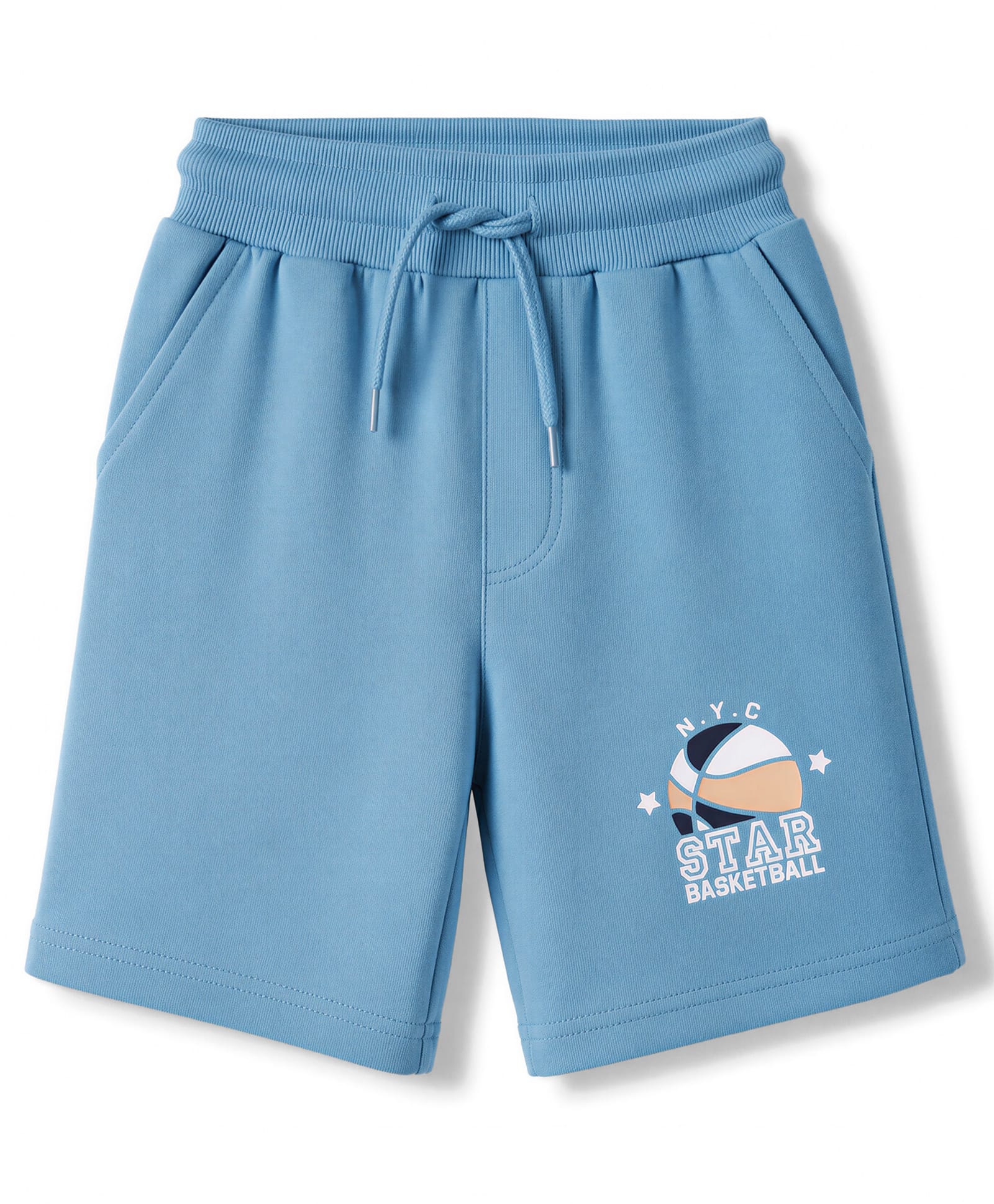 Taeko Single Jersey Knit Knee Length Shorts with Basket Ball Print - Blue-picture-12