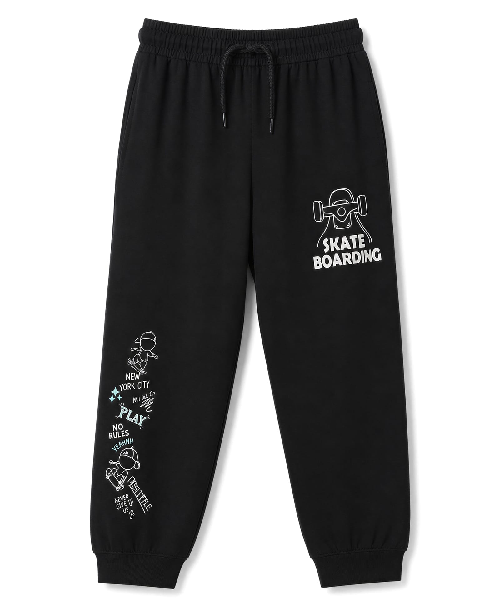Taeko Single Jersey Knit Full Length Skate Theme & Text Printed Lounge Pant - Black-picture-19