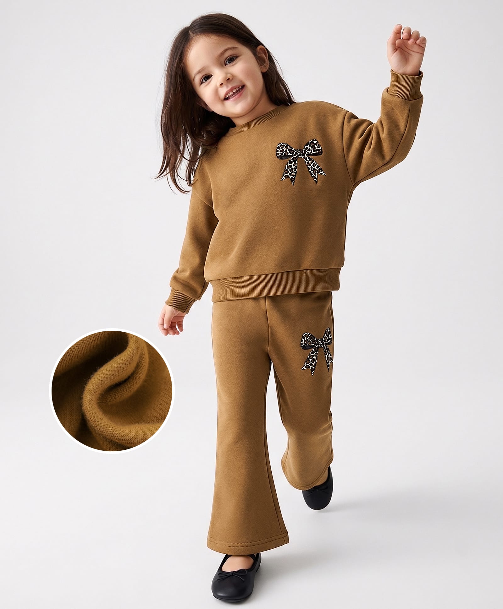 Mark & Mia Full Sleeves Bow Printed Winter Wear Suit - Brown-image-2
