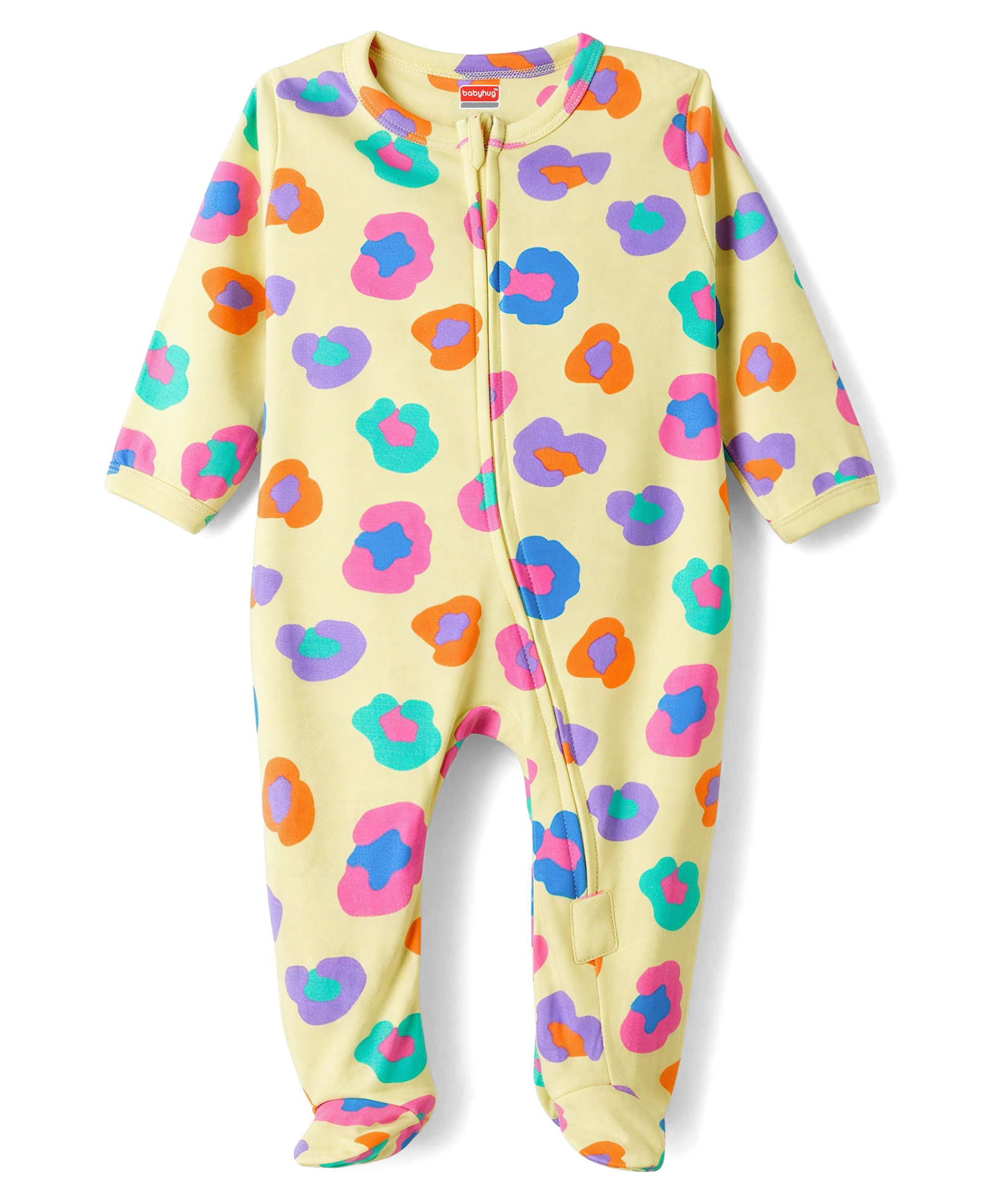 Babyhug Cotton Knit Full Sleeves Printed Footed Sleepsuit - Yellow-image-36
