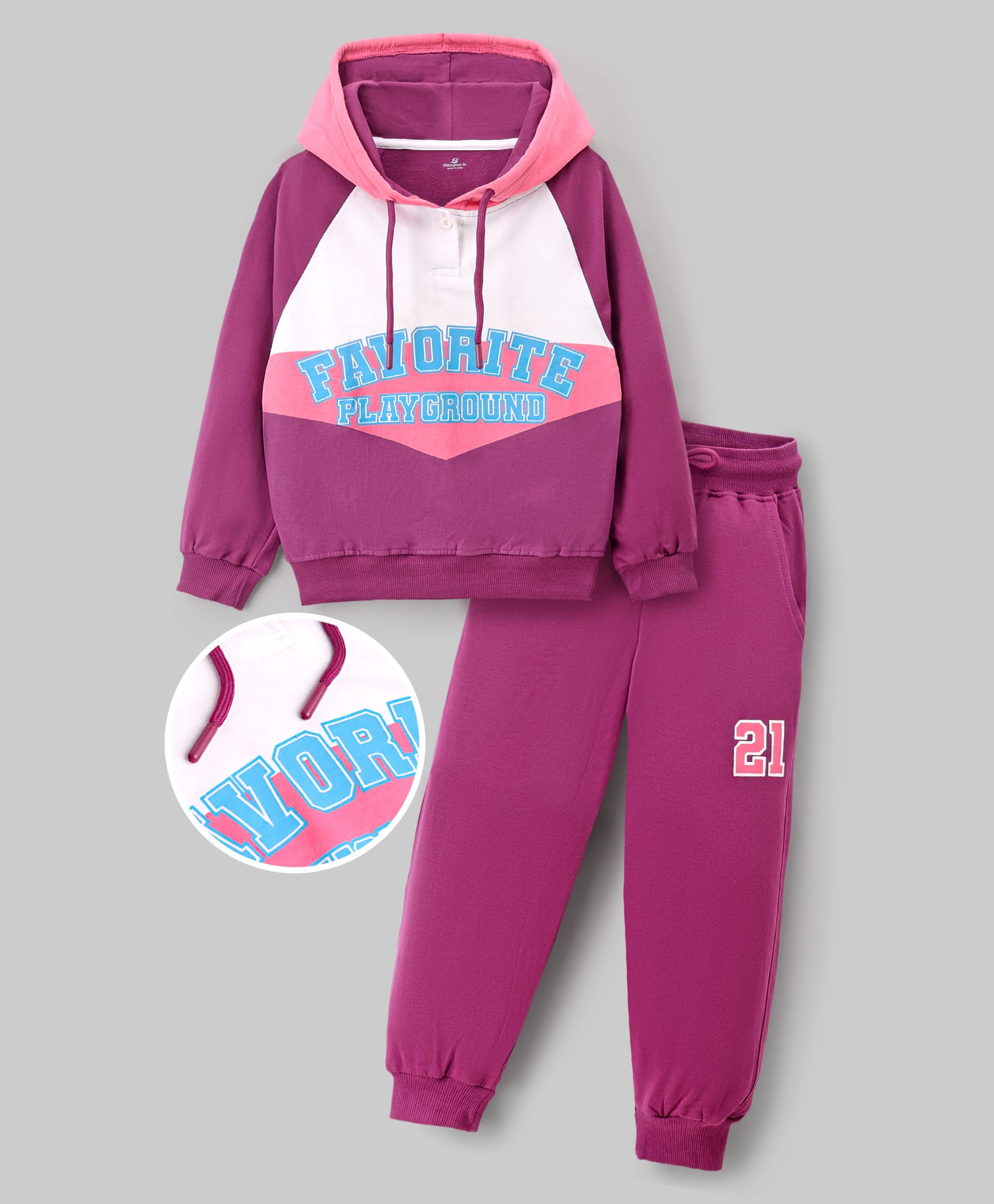 OLLINGTON ST. Looper Knit Full Sleeves Hooded Winter Wear Suit With Text Print - Purple-image-24