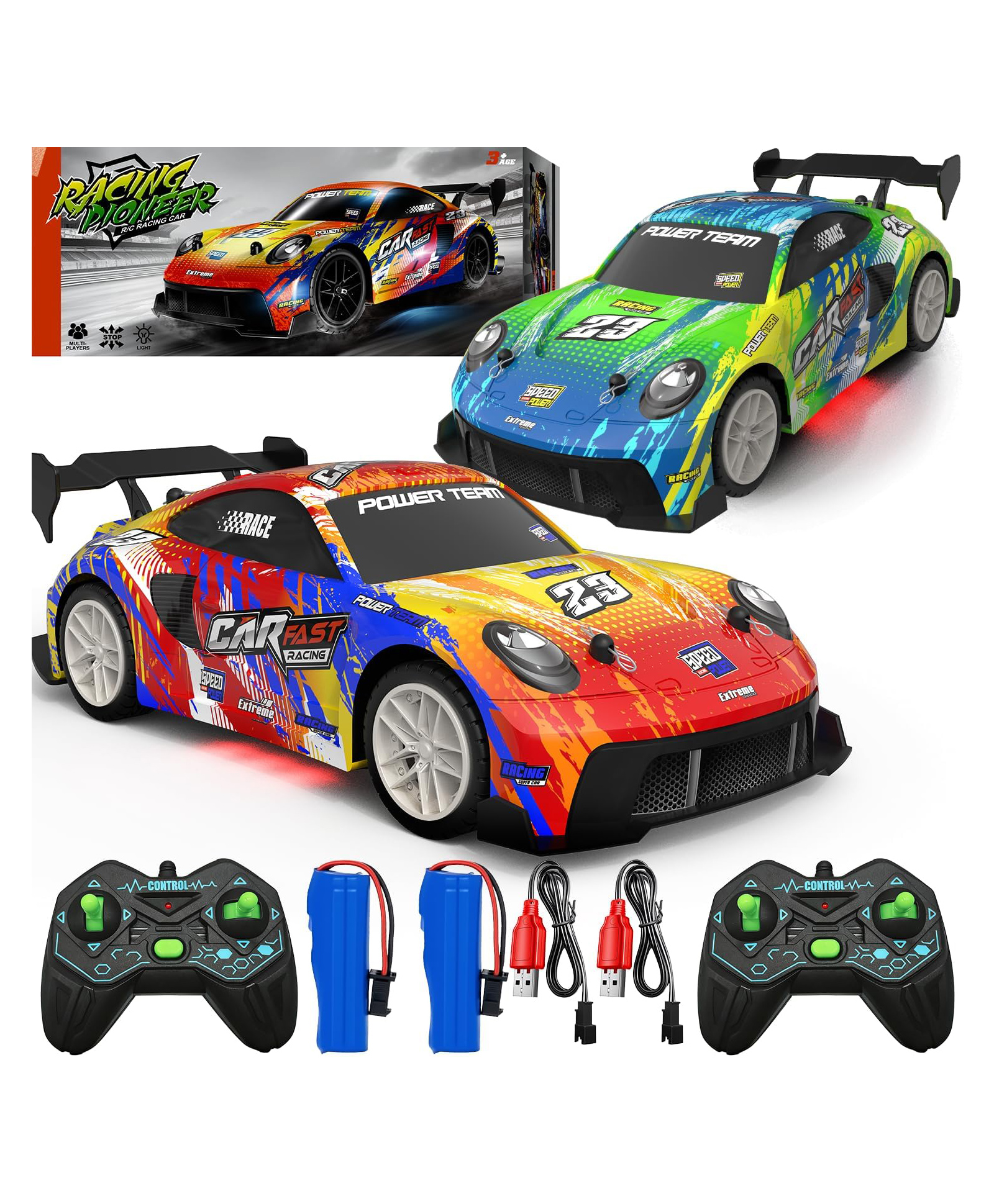 AKN TOYS RC Cars for Kids and Boys, Remote Control Car, LED Lights, 4WD Racing Cars,2.4GHz Dual Player, Colorful Graffiti Designs - PACK OF 1 - ( COLOR MAY VARY )-image-7