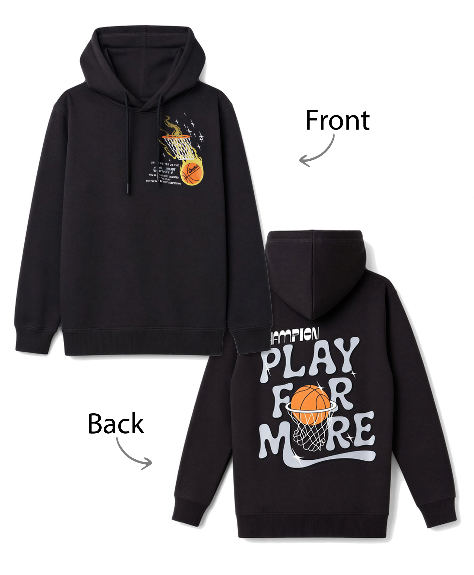 Doreme Terry Knit Full Sleeves Hooded Sweatshirts with Front & Back Text Print - Charcoal Grey-picture-12