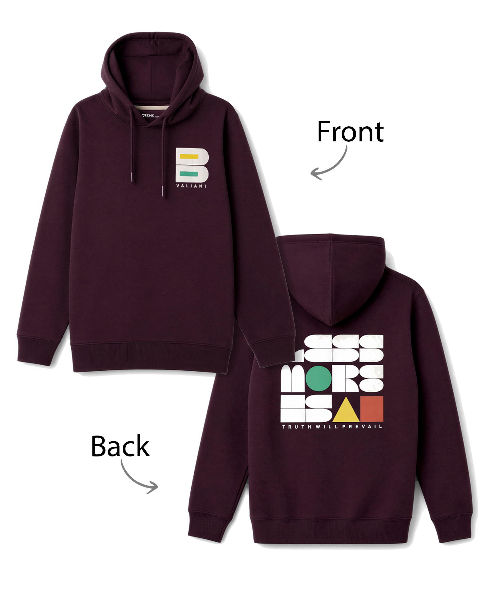 Doreme Terry Knit Full Sleeves Hooded Sweatshirts with Front & Back Text Print - Wine-picture-11