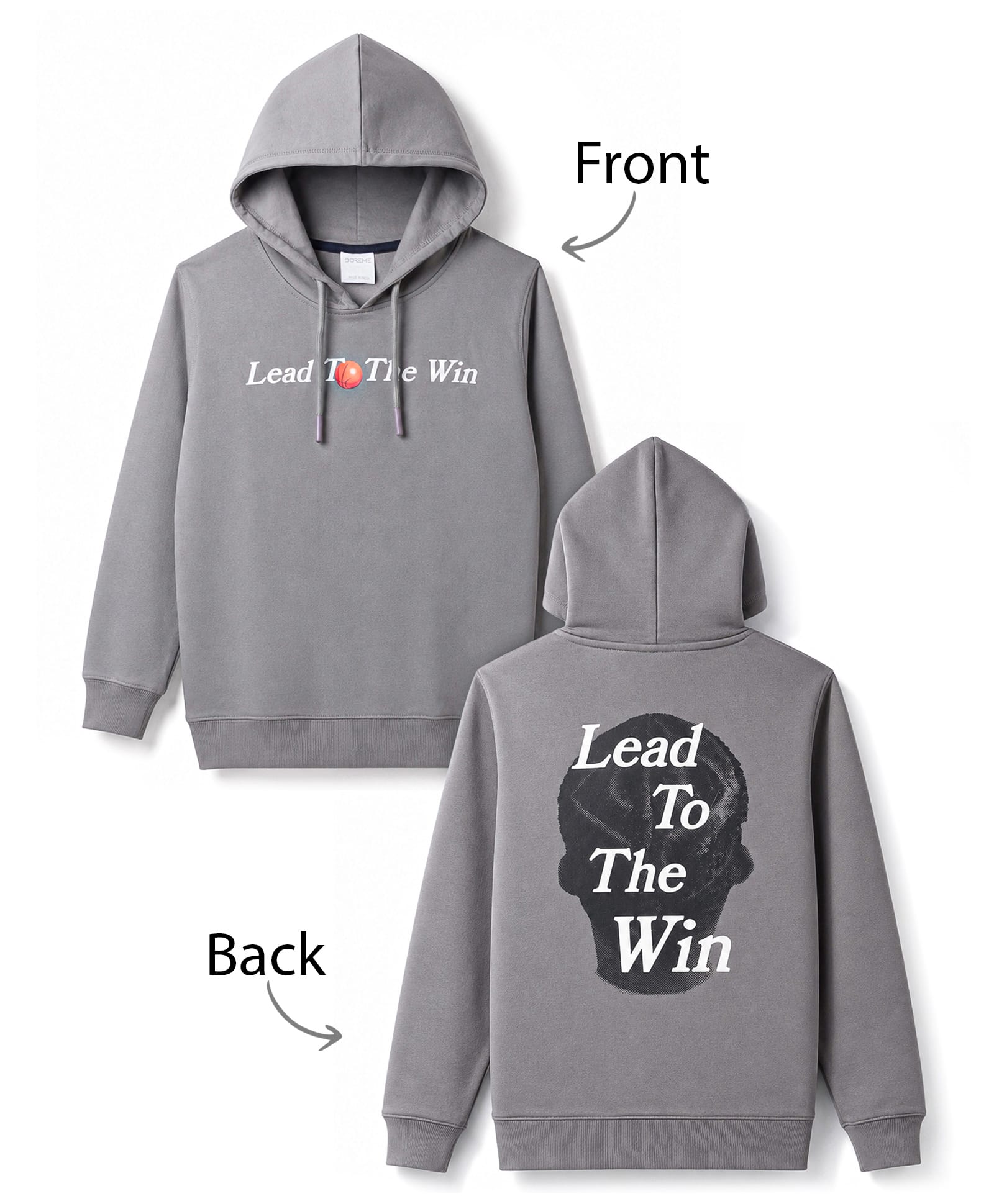 Doreme Terry Knit Full Sleeves Hooded Sweatshirt with Text Print - Grey-picture-17