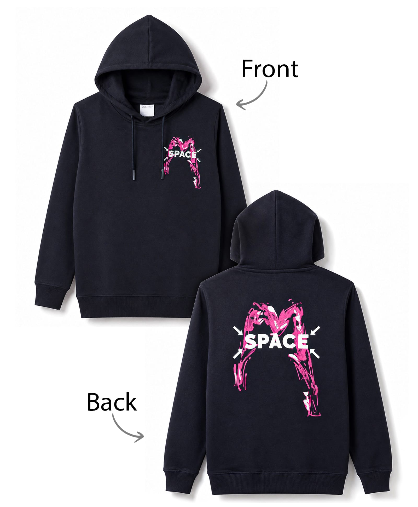 Doreme Terry Knit Full Sleeves Hooded Sweatshirt with Space Graphic Print - Navy Blue-picture-10