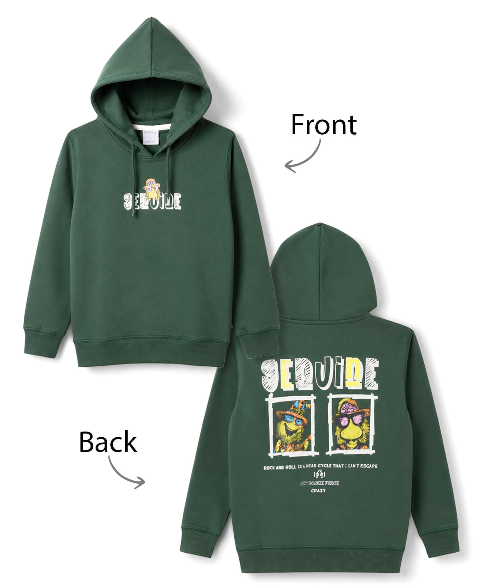 Doreme Cotton Knit Hooded Neck Sweatshirt Full Sleeves Graphic Green 7-8 Years-image-28