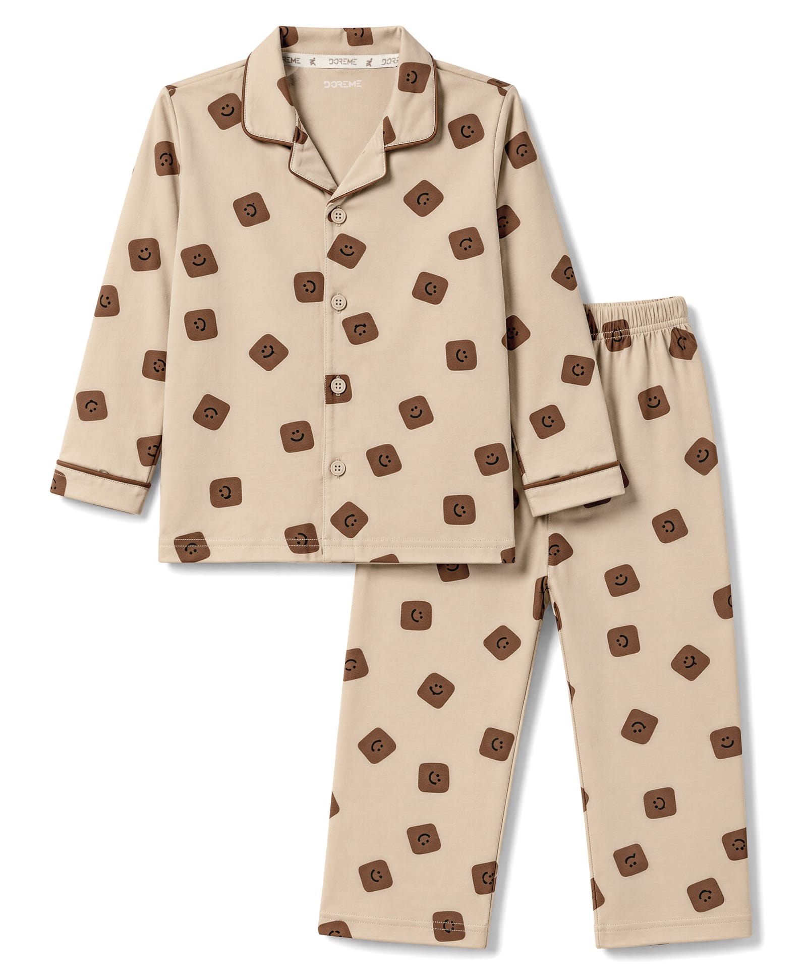 Doreme Single Jersey Knit Full Sleeves Co-Ords Square Face Printed Shirt & Pajama Night Suit - Brown-image-41
