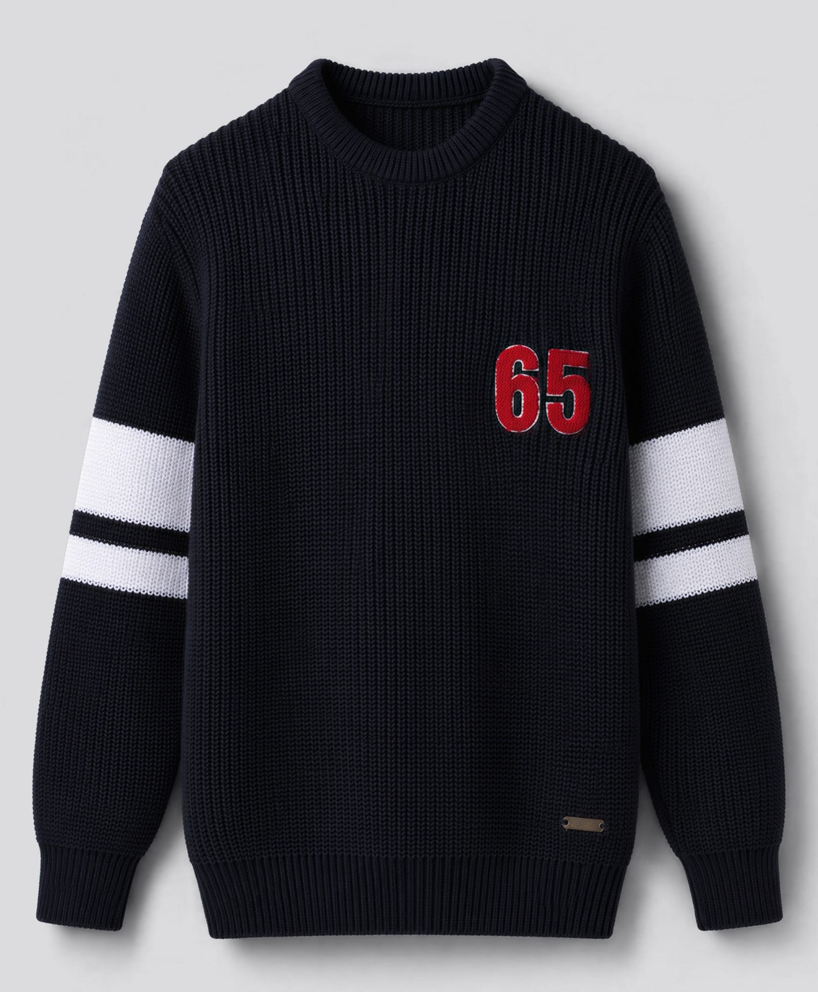 Primo Gino Cotton Knit Full Sleeves Pullover Sweater with Patch on the Chest- Navy Blue-image-24