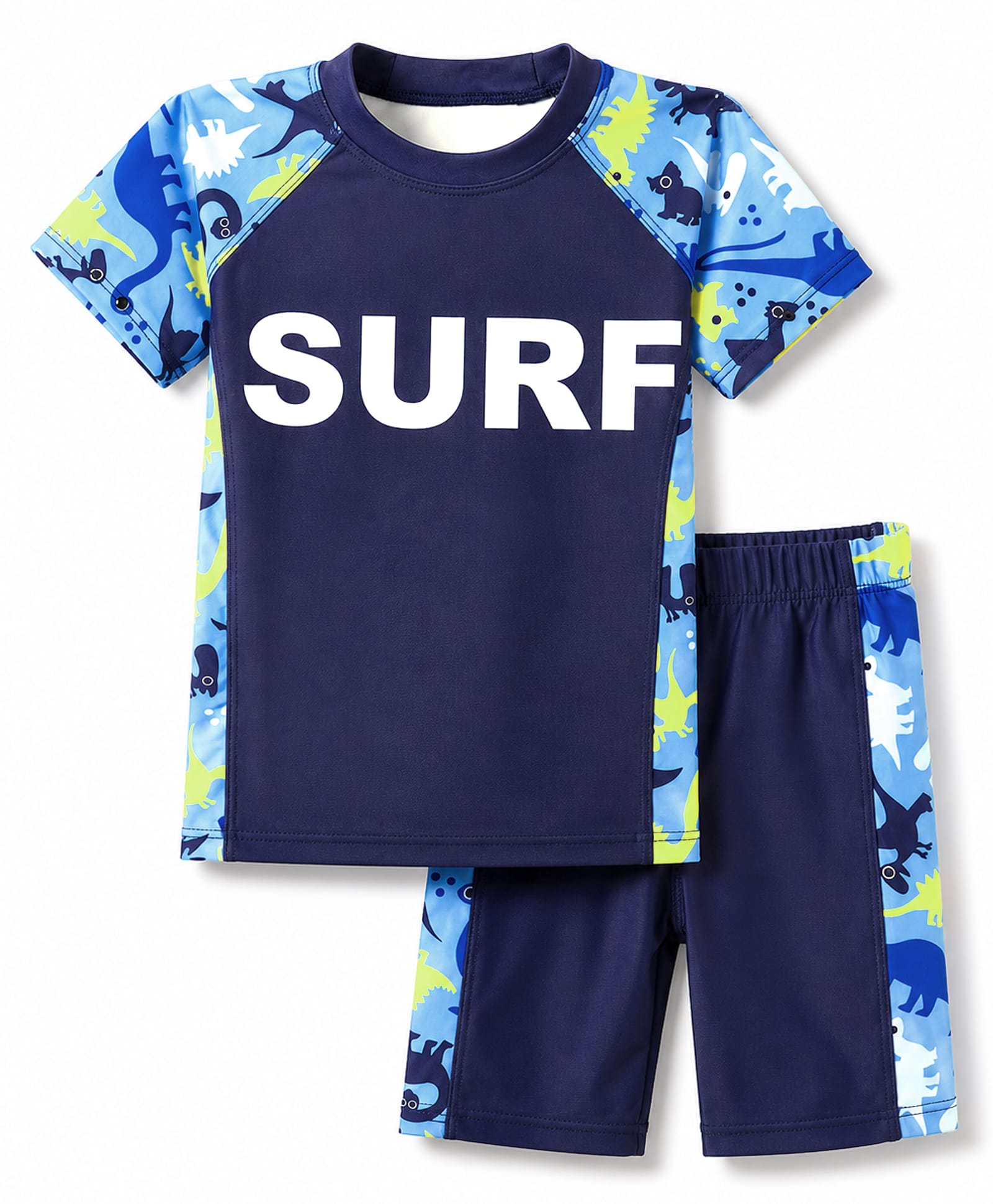 ROVARS Half Raglan Sleeves Dino Printed Two Piece Swimsuit - Black-image-24