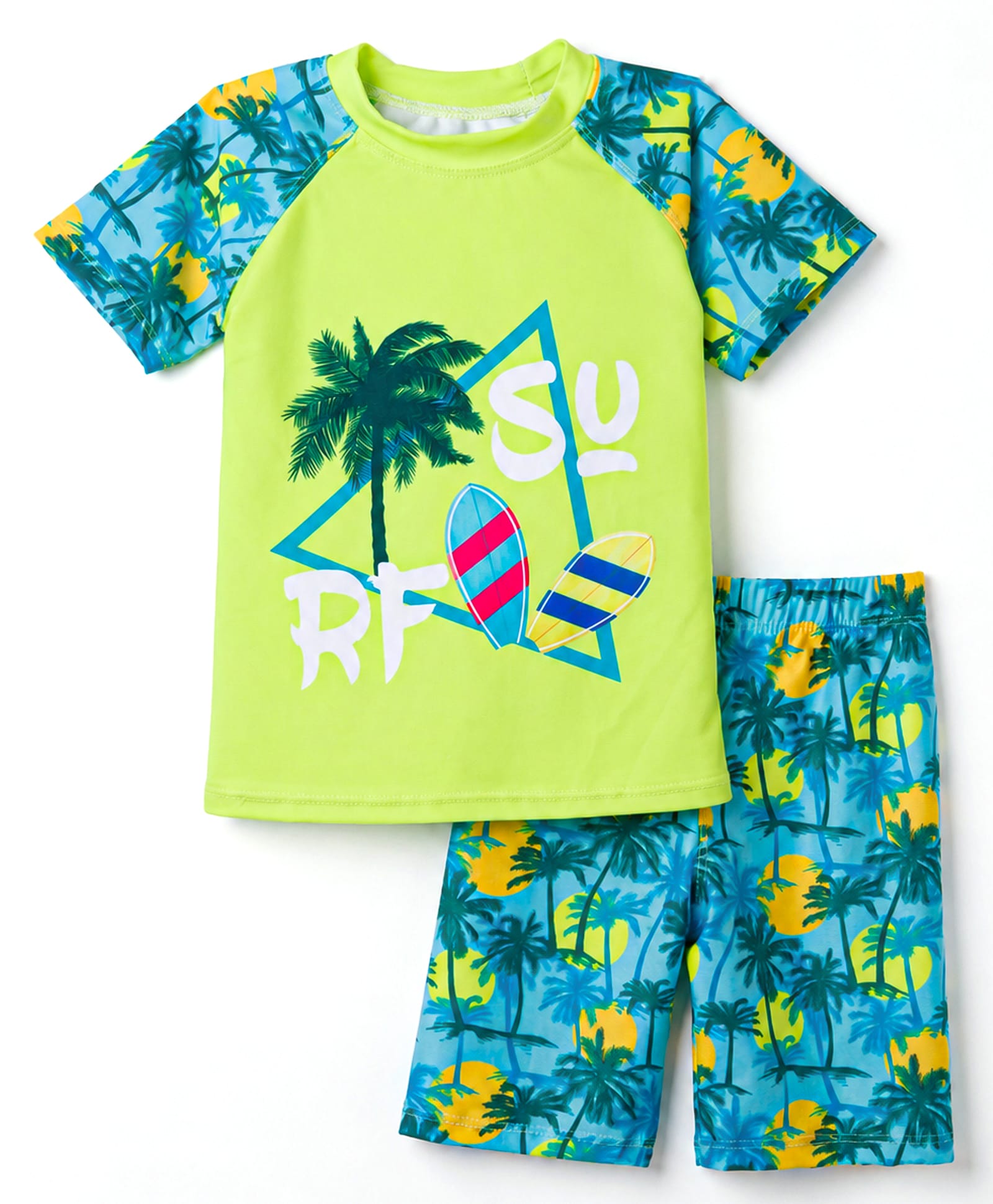 ROVARS Half Raglan Sleeves Two Piece Swimsuit with Surfing Print - Limegreen-image-23