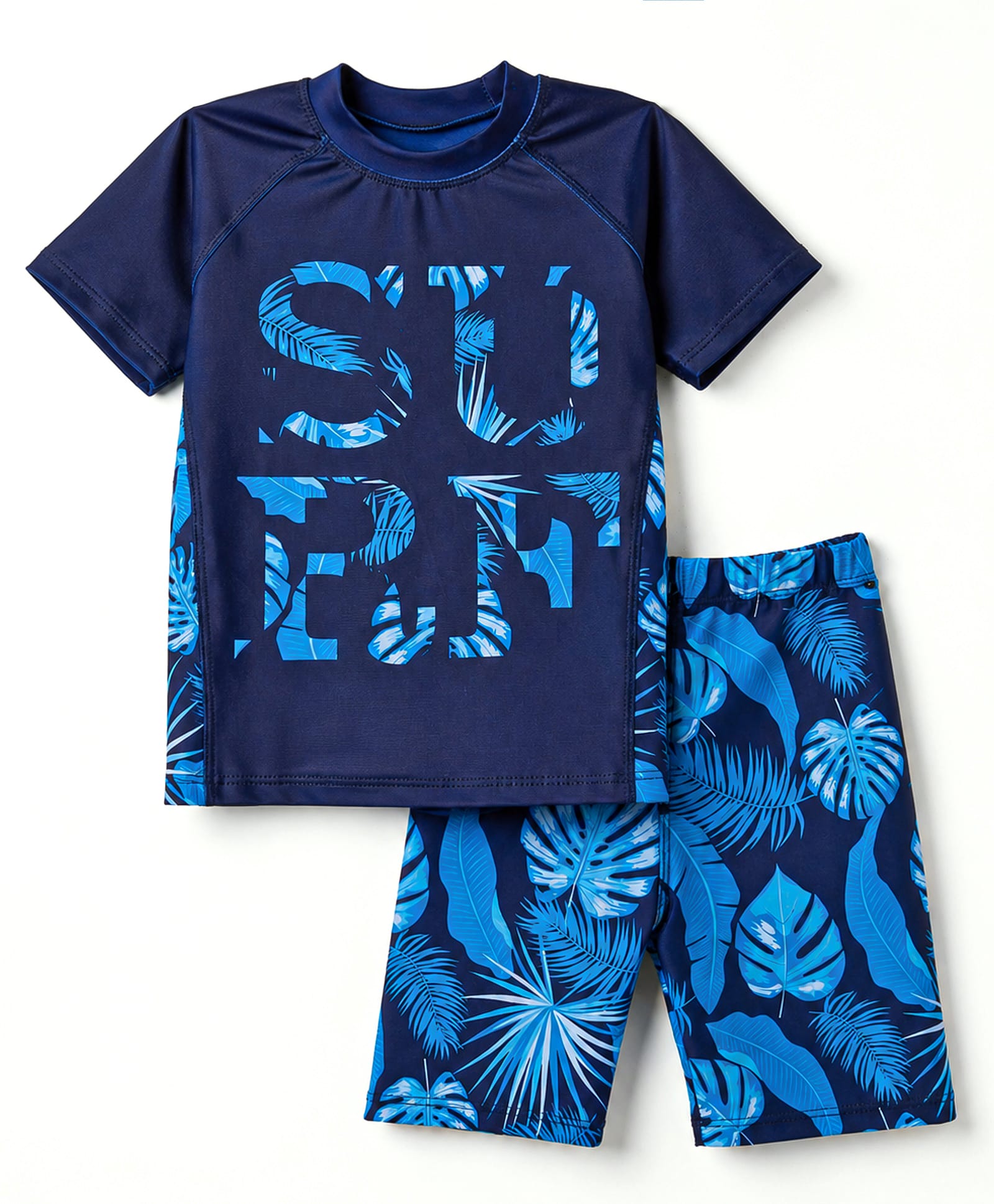 ROVARS Half Raglan Sleeves Two Piece Swimsuit with Surf Print - Navy-image-20