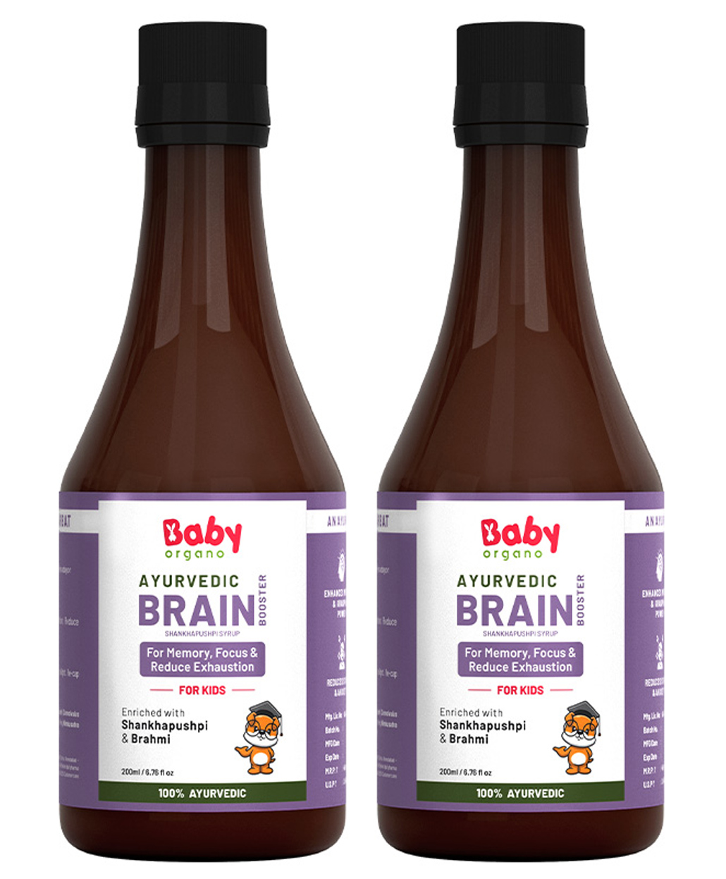 BabyOrgano Shankhpushpi Syrup | 100% Ayurvedic Brain & Memory Booster | with Brahmi & Sharkara | Boosts Focus, Reduces Mental Fatigue | 5+ Years | 200 ml Each| Pack of 2-image-46