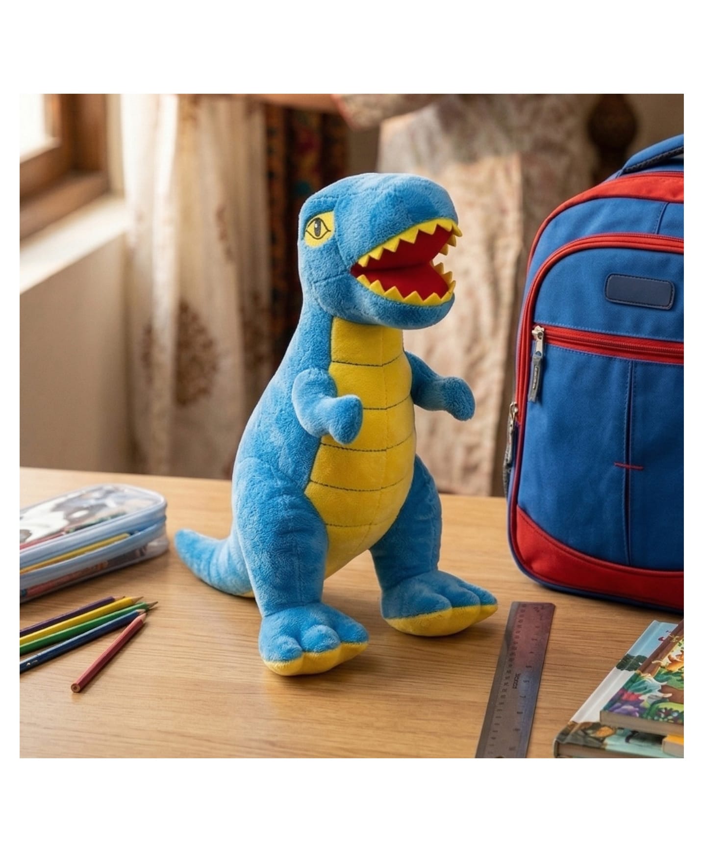 Kids Mandi 35 cm Blue Dragon Dinosaur Plush Toy Premium Soft Cuddly Stuffed Animal for Kids, Washable & Non-Toxic Minky Fabric Toddler Playmate, for Boys & Girls-image-3
