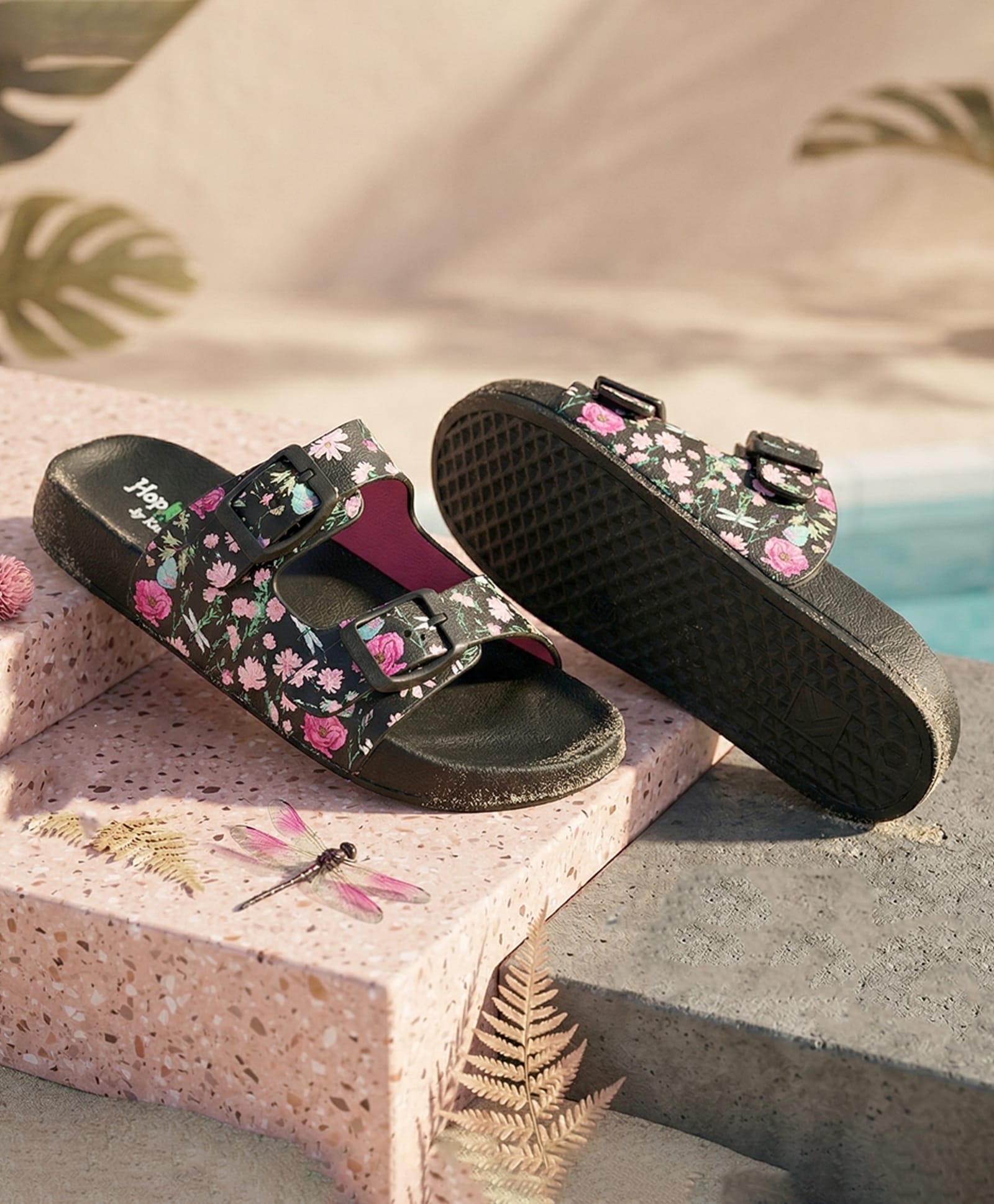 Hopits Floral Printed Slip On Sandals - Black-image-41