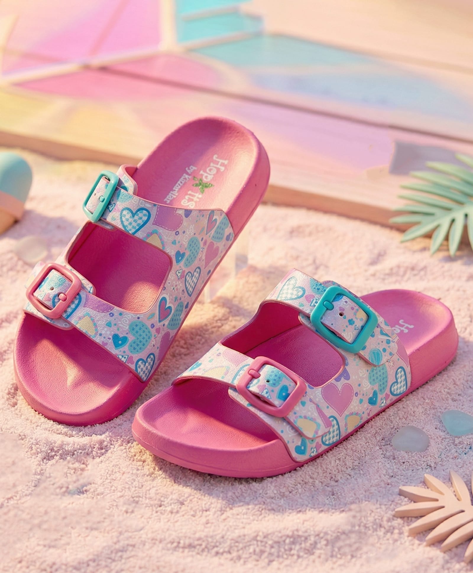 Hopits Hearts Printed Buckle Detailed Sandals - Peach-image-33