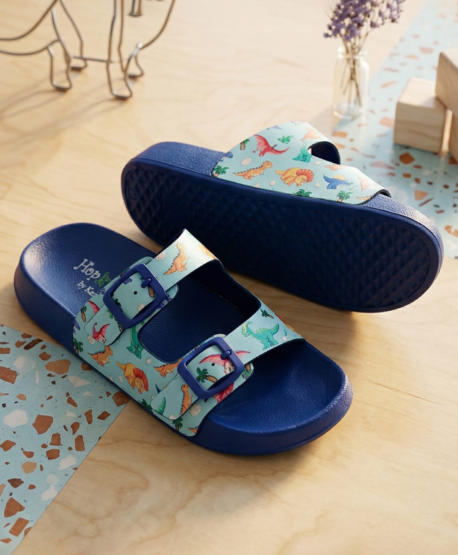 Hopits Dinosaur Printed Slip On Sandals - Blue-picture-23