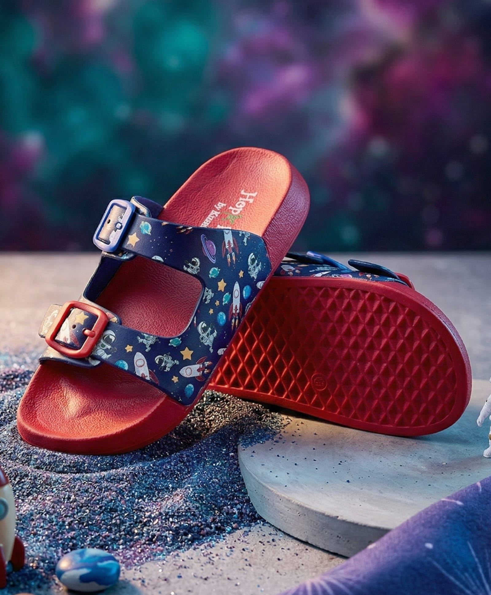 Hopits Space Theme Printed Buckle Detailed Sandals - Royal Blue-image-15
