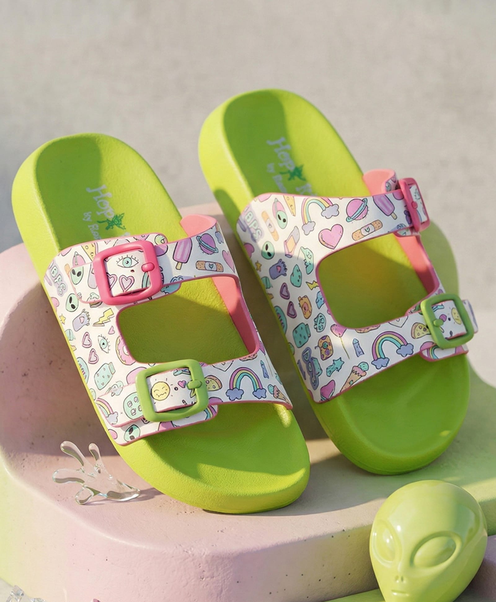 Hopits Rainbow Hearts Printed Slip On Sandals - Multi Colour-picture-14
