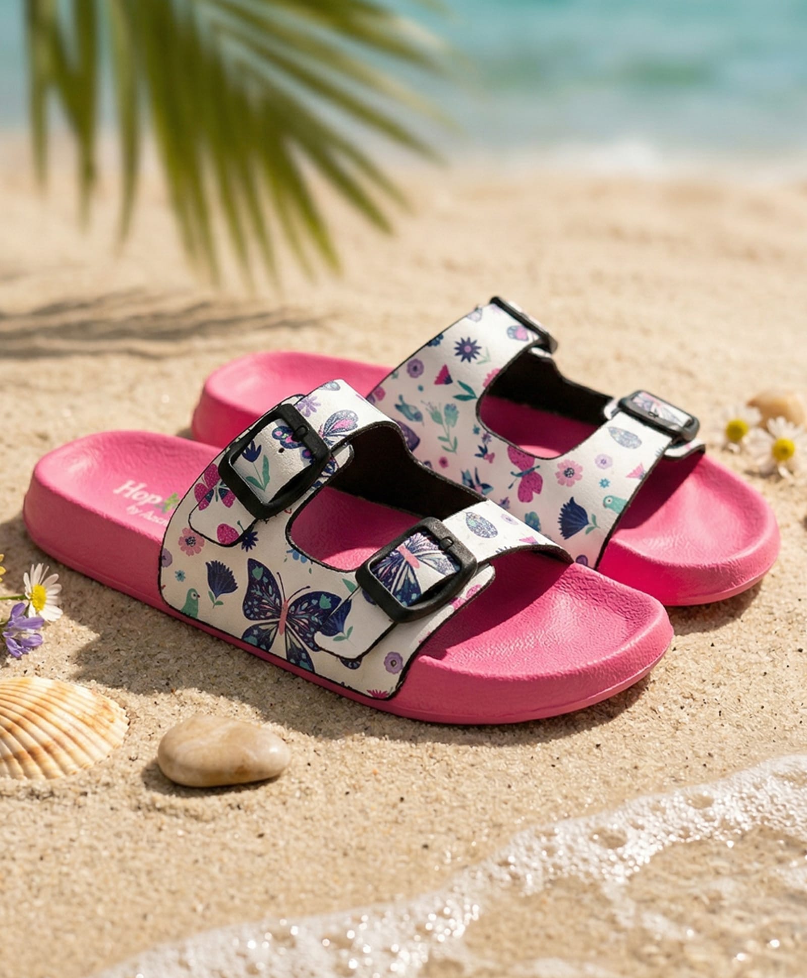 Hopits Floral Printed Buckle Detailed Sandals - White-picture-14