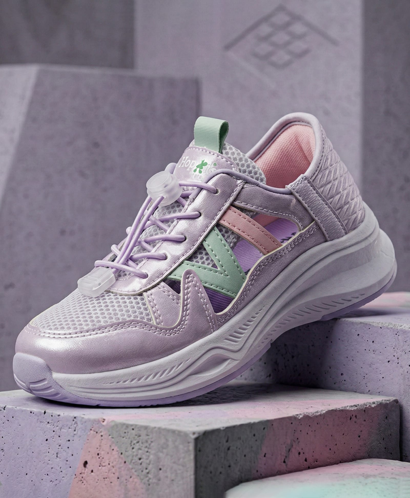Hopits Mesh Detailed Abstract Designed Lace Up Shoes - Lavender-image-22